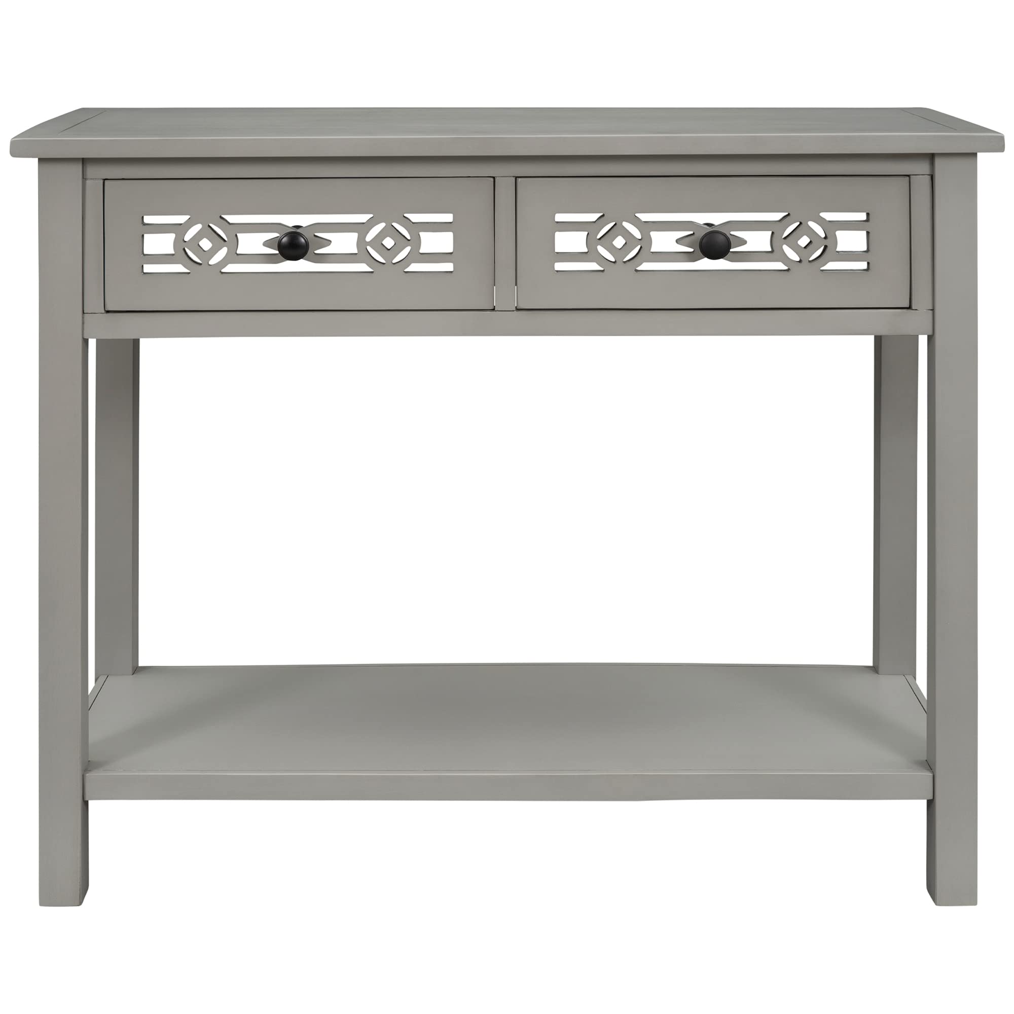 Classic Console Table with Hollow-Out Design - 2 Drawers & Open Shelf Entryway Sofa Table for Living Room, Bedroom, Hallway | Elegant Silver Finish | Perfect for Home Decor, Small Space Storage & Entry Organization