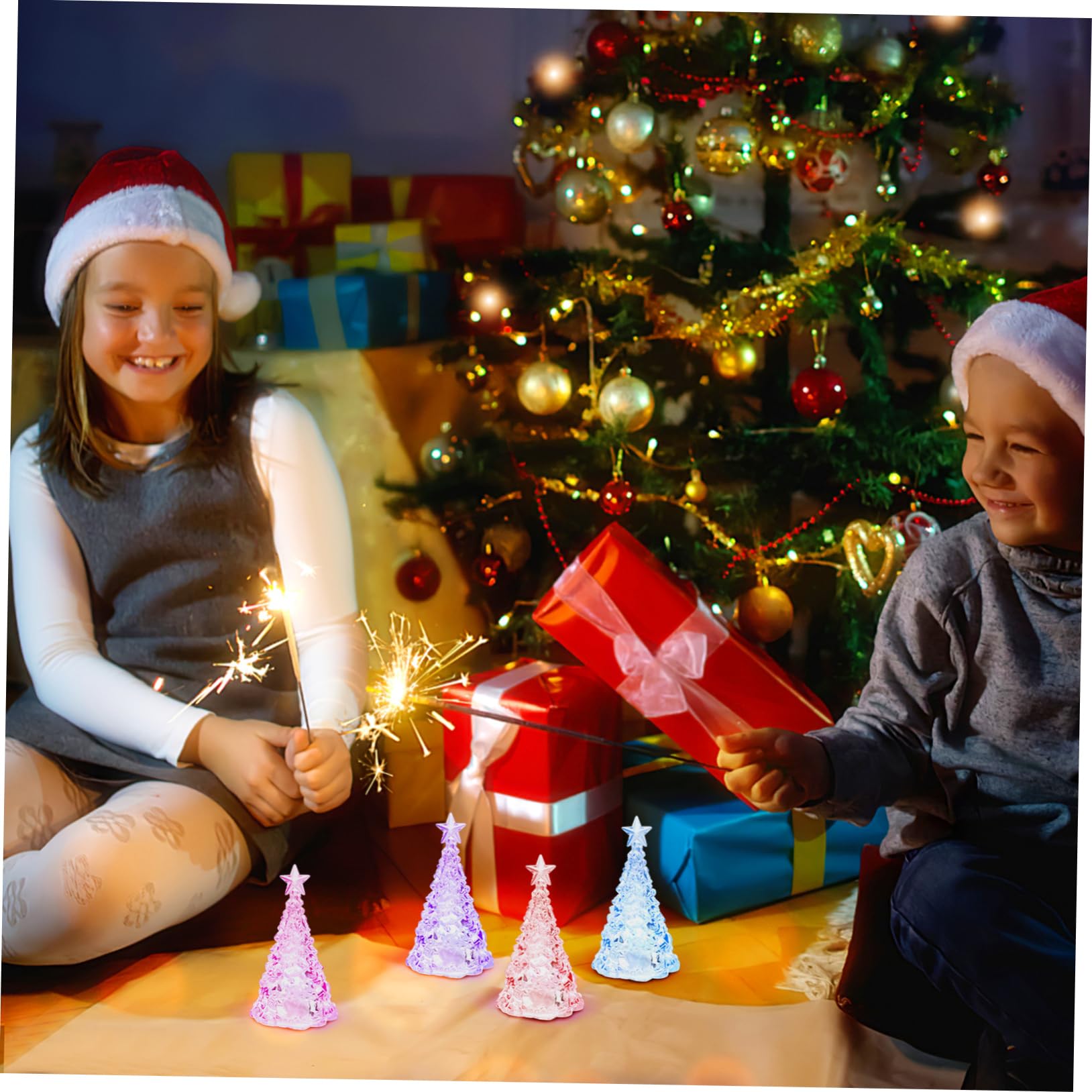BESPORTBLE 4 Pack LED Christmas Tree Night Lights - Soft Glow Decorative Glitter Trees for Table & Bedside - Perfect for Bedrooms, Living Rooms & Holiday Decor