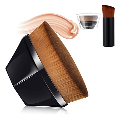 **Flat Top Kabuki Foundation Brush for Flawless Makeup - Professional Makeup Brush Set with Bonus Protective Case (1X Black) - Perfect for Liquid, Cream & Powder Foundation Application**