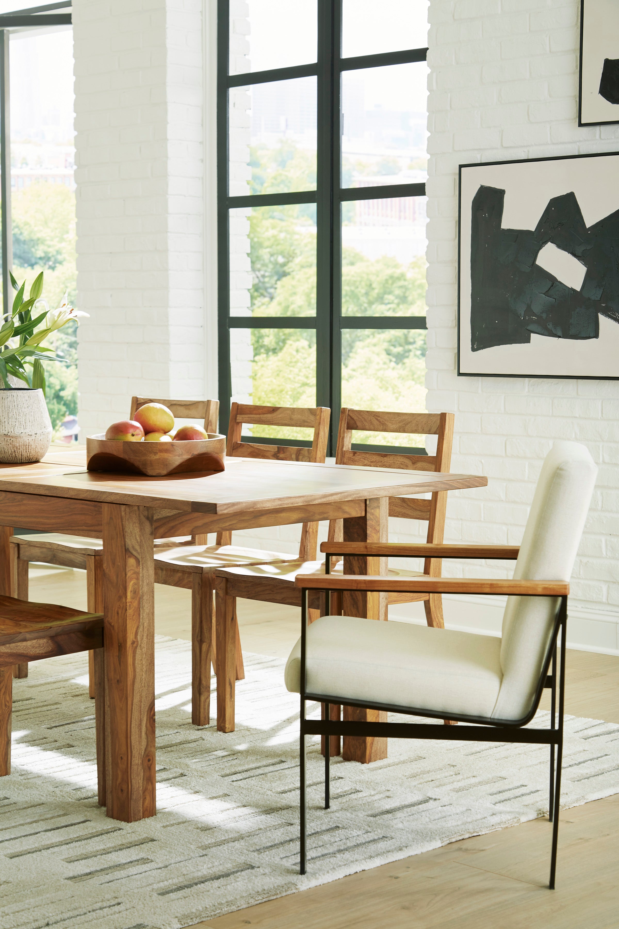 Expandable Dahlia Dining Table Set with 6 Wooden Side Chairs & 2 Armchairs - Perfect for Family Dinners and Entertaining Guests