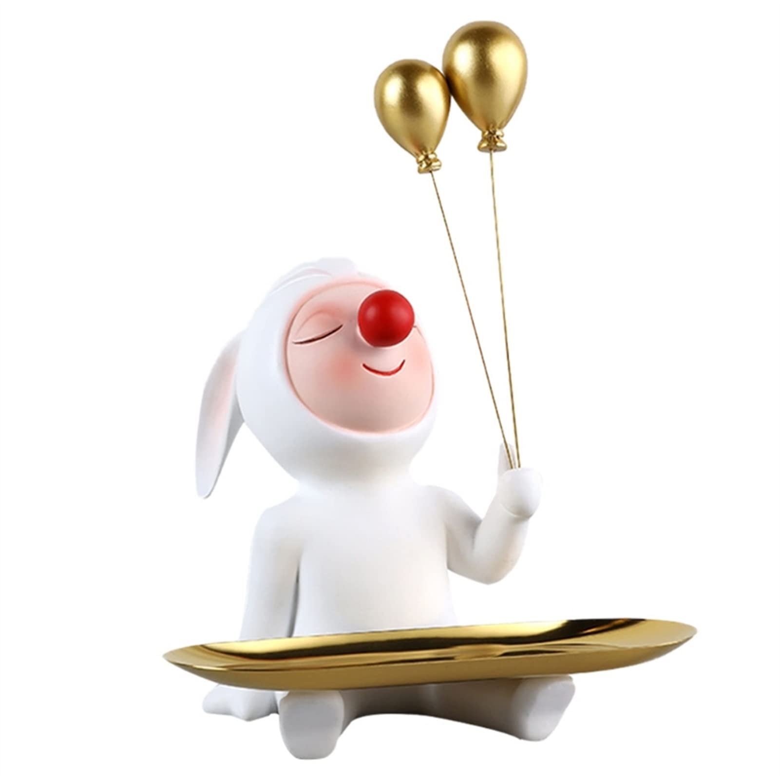 Cute Red Nose Rabbit Statue with Storage Tray - Resin Key Holder for Jewelry, Snacks & Candy | Home Decor Shelf Organizer for Bedroom, Living Room & Office