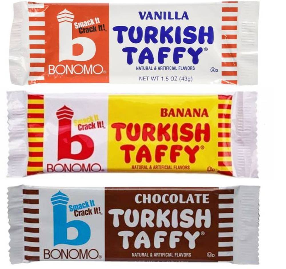 Bonomo Turkish Taffy Candy Variety Pack - 9 Bars (3 Vanilla, 3 Chocolate, 3 Banana) 1.5oz Each | Classic Chewy Candy for Parties, Gifts & Snacking