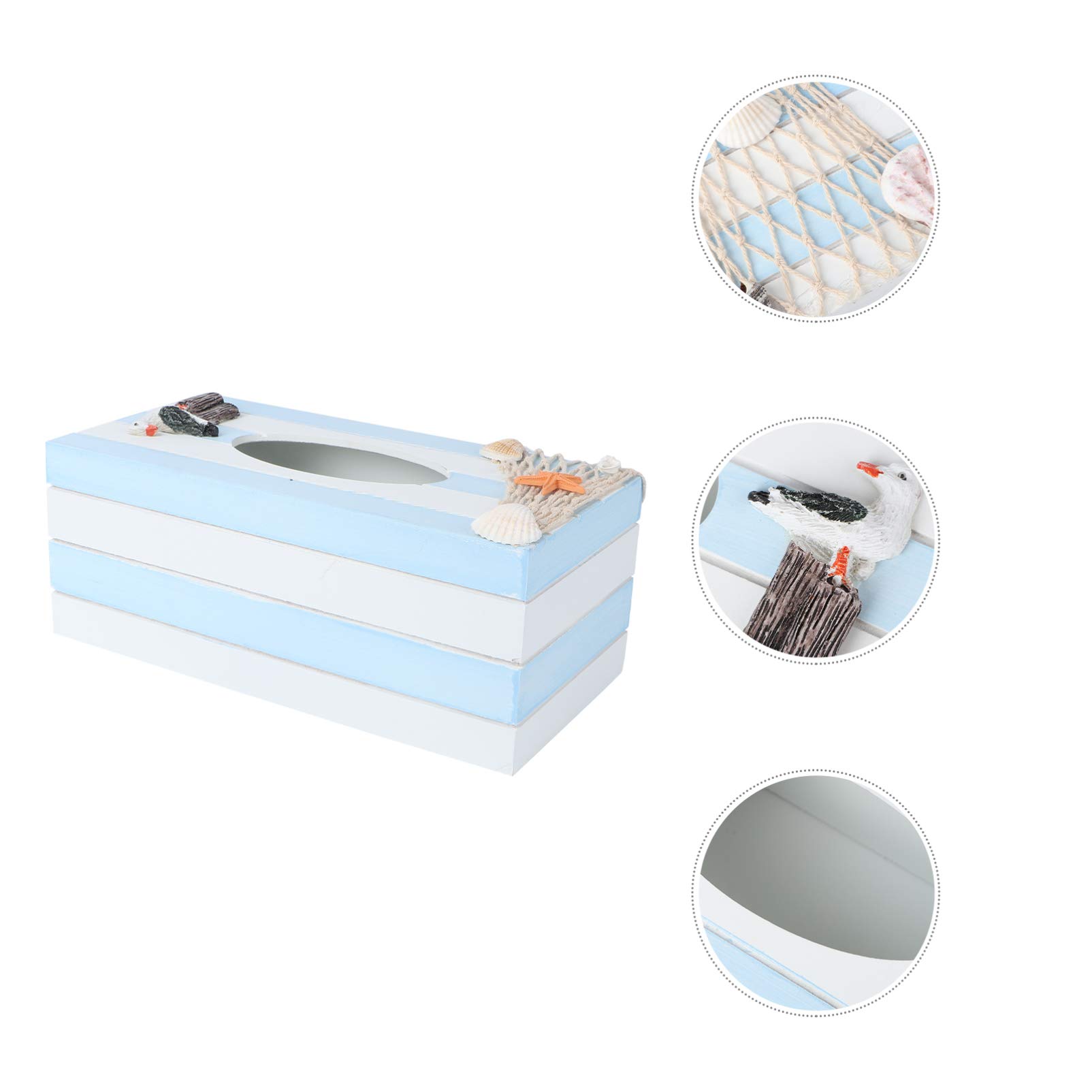 Mediterranean Wooden Tissue Box Cover - Coastal Beach Nautical Decor for Bathroom, Living Room & Bedroom - 9.45