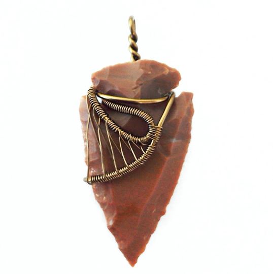 Original Brown Jasper Arrowhead Pendant Necklace in Antique Bronze - Natural Stone Jewelry for Outdoor Enthusiasts & Spiritual Healing