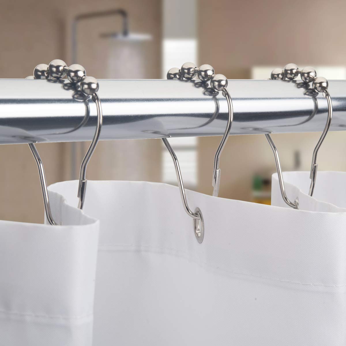 AmazerBath Plastic Shower Curtain with Rustproof Hooks - Waterproof Bathroom Decor for Bath Tub, Shower Stall and Spa (12 Hooks Included)