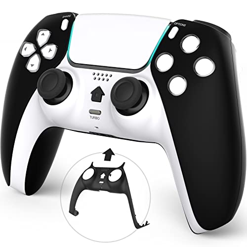 PISOBIN Pro Wireless Gaming Controller for Playstation 4/PS4 Pro/PS4 Slim - Dual Shock Gamepad with Built-in Speaker, Stereo Headset Jack & Turbo Button (Black & White) - Perfect for FPS, Racing & Action Games