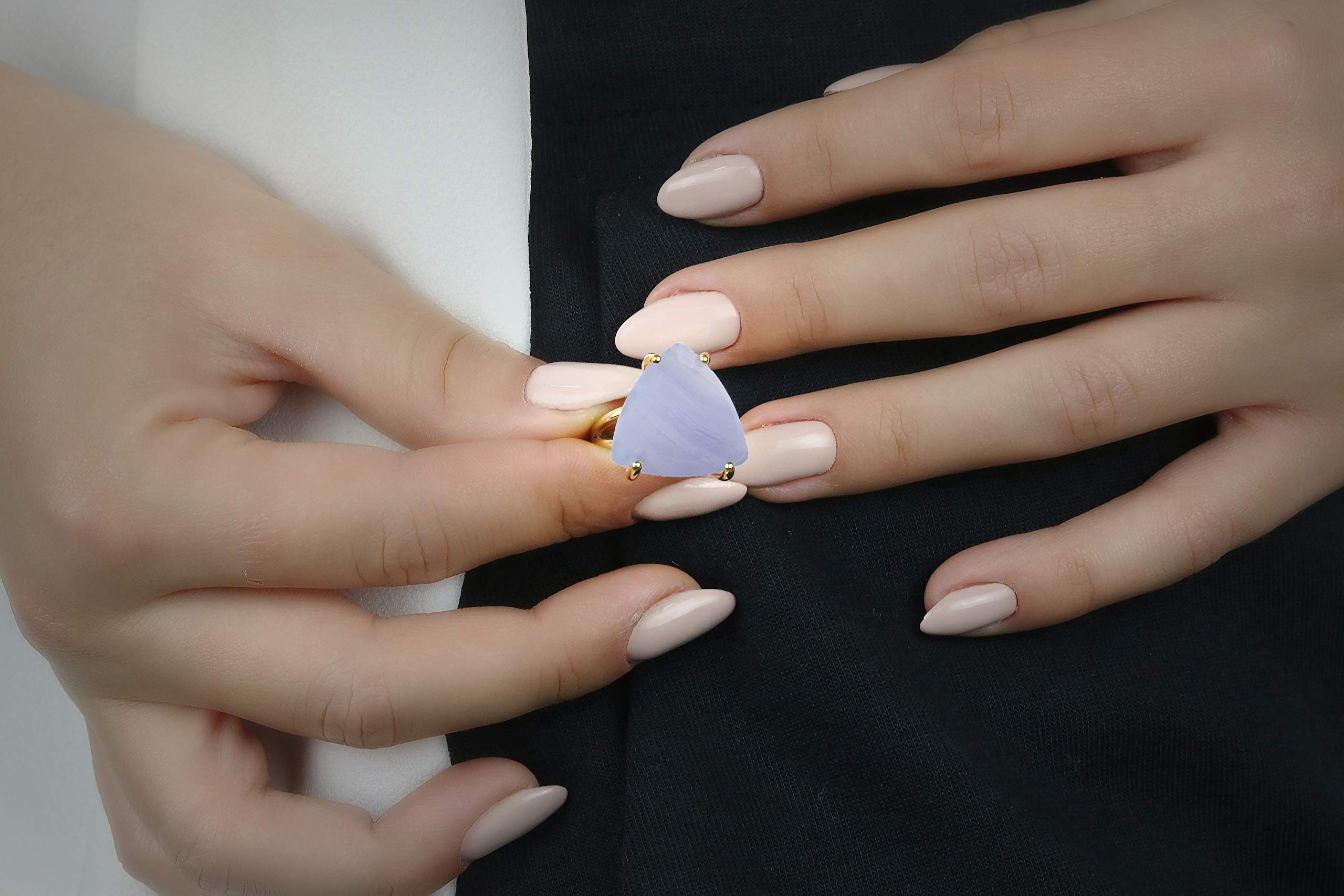 14k Gold Handmade Anemone Jewelry Lace Agate Cocktail Ring - Elegant Statement Ring for Women, Perfect Gift with Jewelry Box - Ideal for Parties, Weddings & Stacking