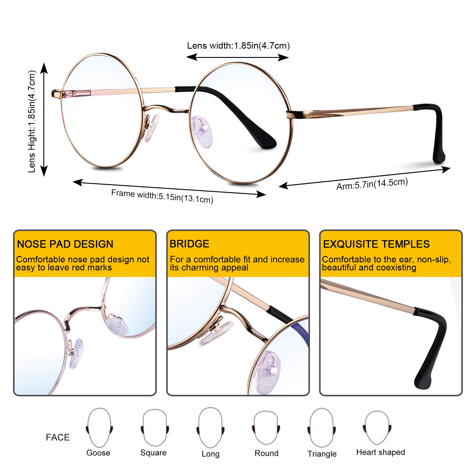 BrightLife Round Blue Light Blocking Glasses for Men & Women - Anti-Eye Strain Computer Gaming Glasses with Metal Frame | Perfect for Office Work, Screen Time & Night Driving