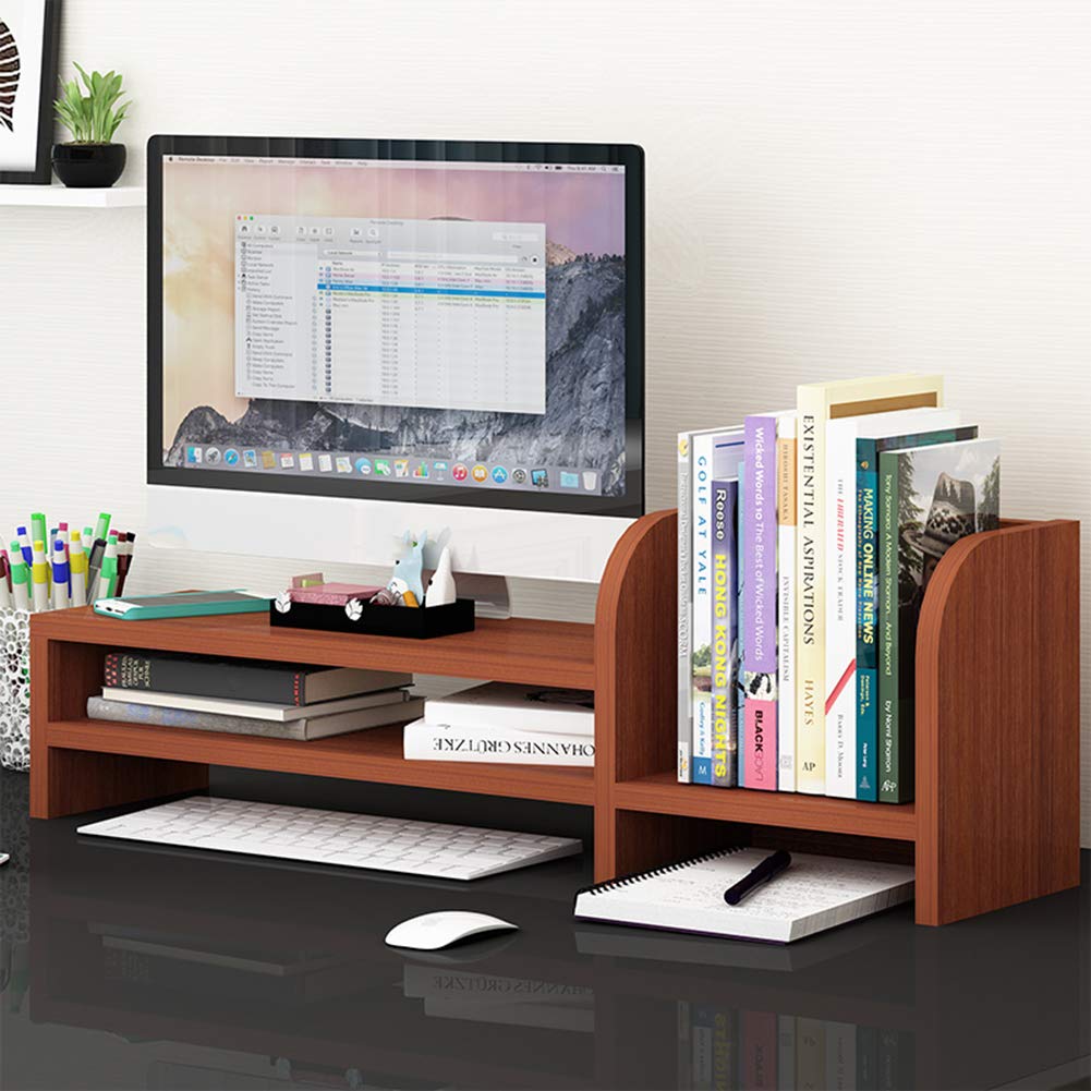 ESGT Adjustable Desktop Monitor Stand Riser with 2-Tier Storage Shelf - Ergonomic Computer Riser for Laptop, PC & TV - Space-Saving Desk Organizer for Home & Office Workspace