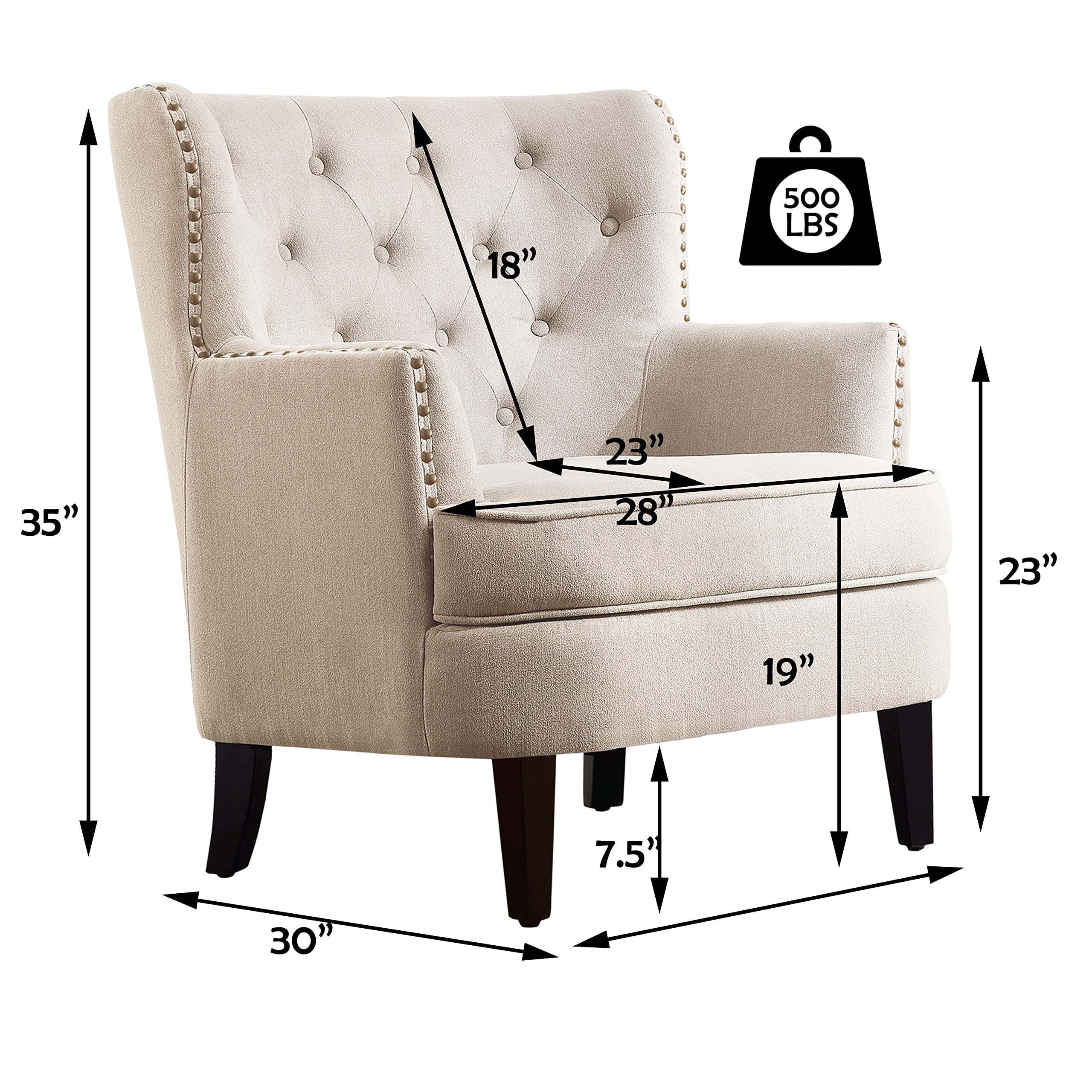 Rosevera Mid-Century Modern Accent Chair and Ottoman Set - Button Tufted Lounge Armchair with Ottoman for Living Room, Bedroom, Reading Nook - Beige Upholstered Furniture - Perfect for Relaxing, Entertaining & Home Decor