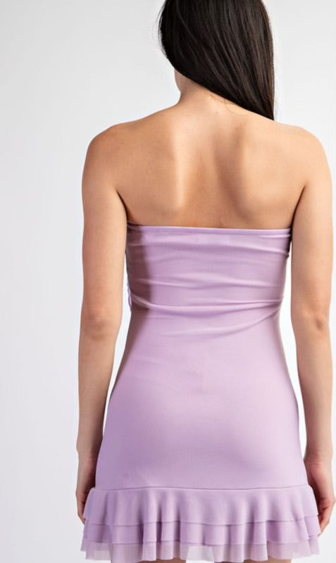 Salma Lavender Rosette Strapless Mesh Mini Dress - Elegant Party Cocktail Dress for Women, Perfect for Weddings, Prom, Date Night & Special Occasions