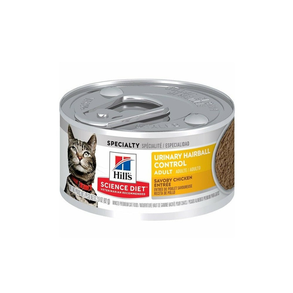 Hill's Science Diet Urinary & Hairball Control Wet Cat Food - Savory Chicken Entree | Supports Urinary Health & Reduces Hairballs | Ideal for Indoor Cats with Sensitive Digestion