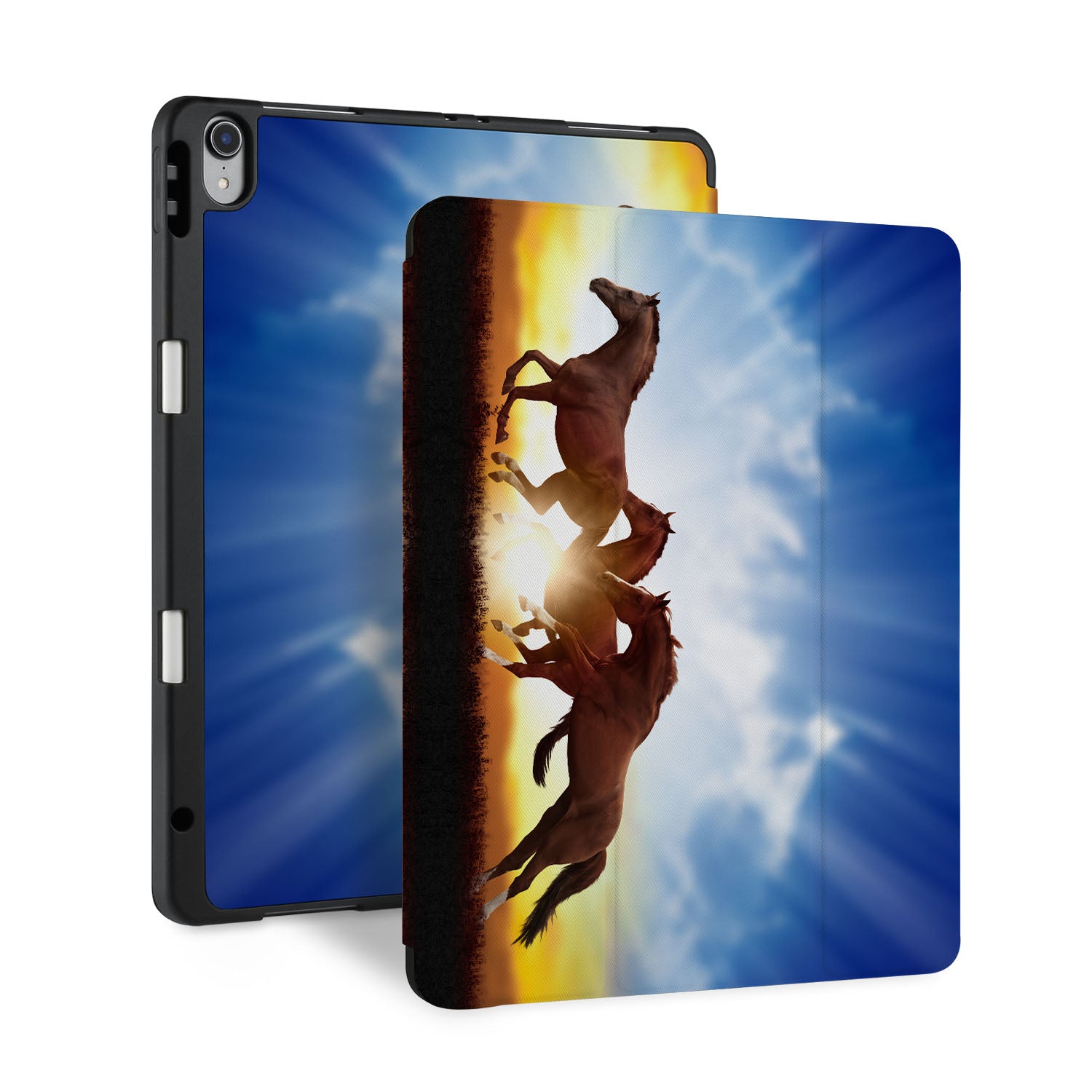 Premium iPad Trifold Case with Horse Design - Slim Protective Cover for iPad Air/Pro (6th/5th/4th Gen) | Perfect for Work, Travel & School Use
