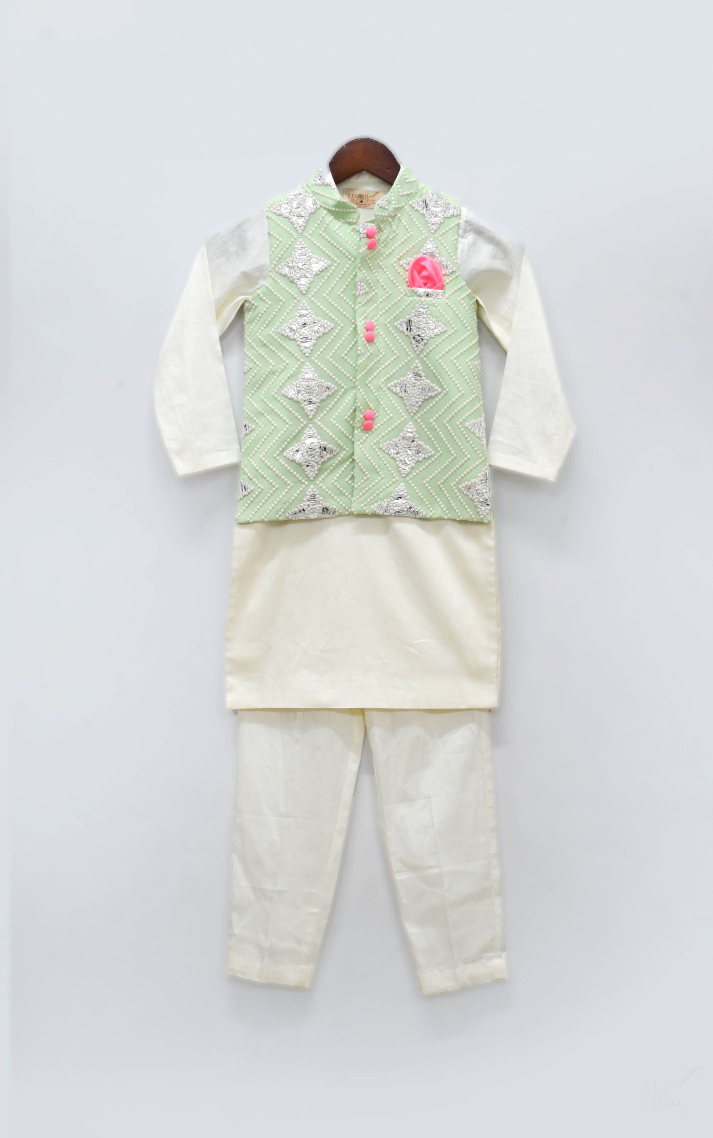 Pre Order: Stylish Green Gotta Embroidery Jacket & Kurta Pant Set for Men | Traditional Ethnic Wear for Weddings, Festivals & Special Occasions