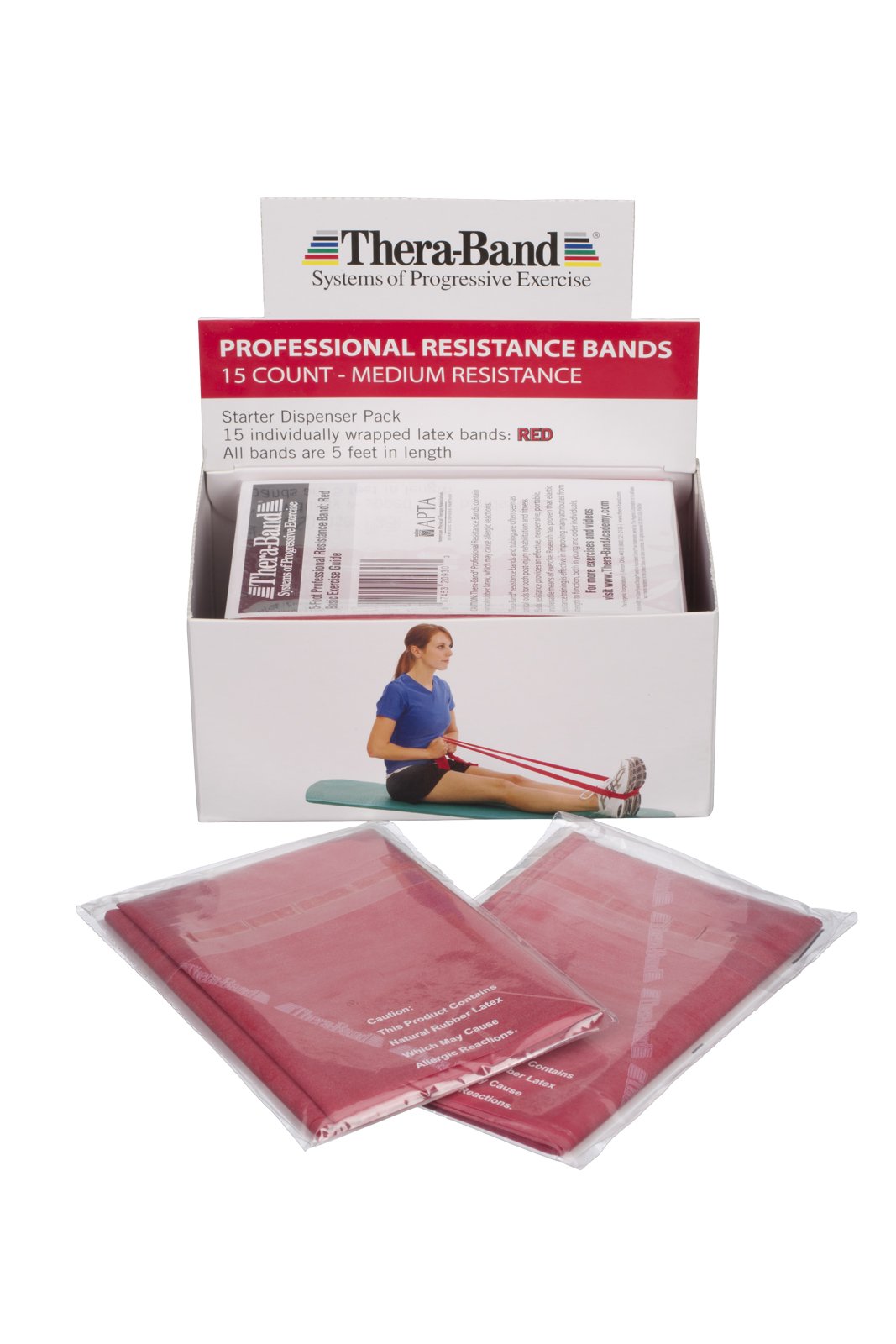 THERABAND Resistance Bands Set - 5 Foot Latex Exercise Bands for Strength Training, Physical Therapy & Home Workouts (15-Pack, Medium Red, Level 3) - Perfect for Pilates, Rehab & Full Body Toning