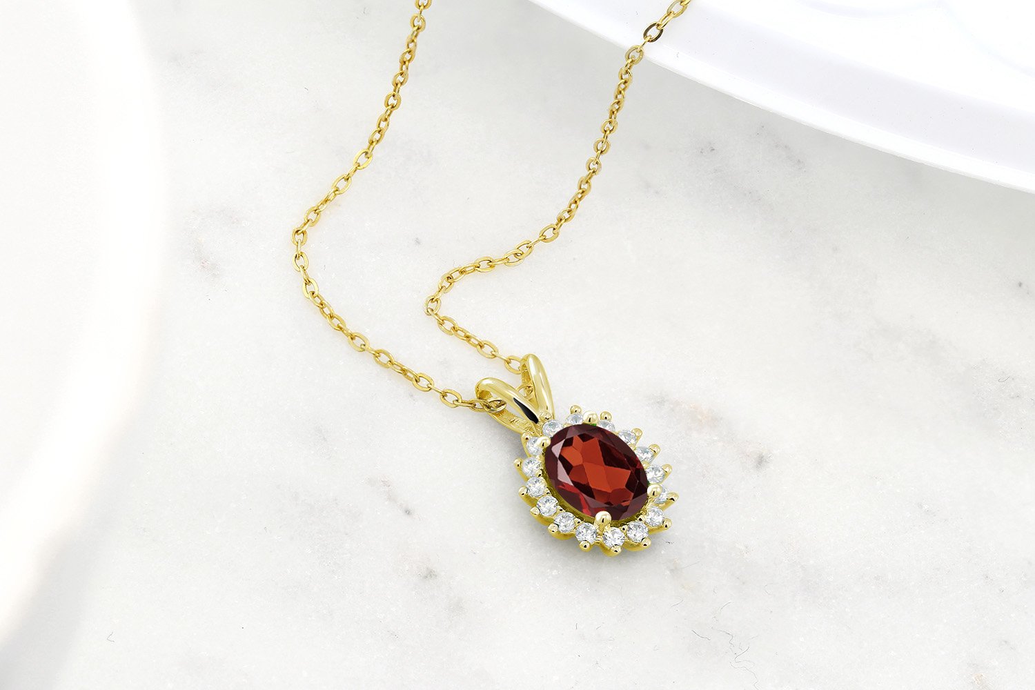 Gem Stone King 14K Yellow Gold Oval Birthstone Halo Pendant Necklace for Women | 8x6mm Genuine Gemstone | 18 Inch Gold Chain | Elegant Gift for Birthday, Anniversary & Mother's Day