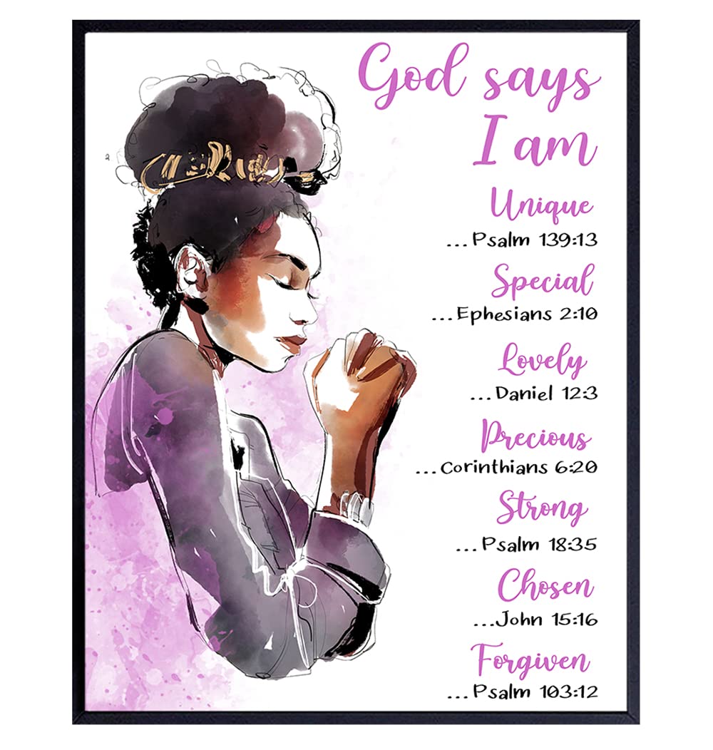 Inspirational African American Women Bible Verse Wall Art - Motivational Christian Decor Poster for Black Girls & Teens - Religious Scripture Encouragement Gift for Bedroom, Living Room, Dorm, Office