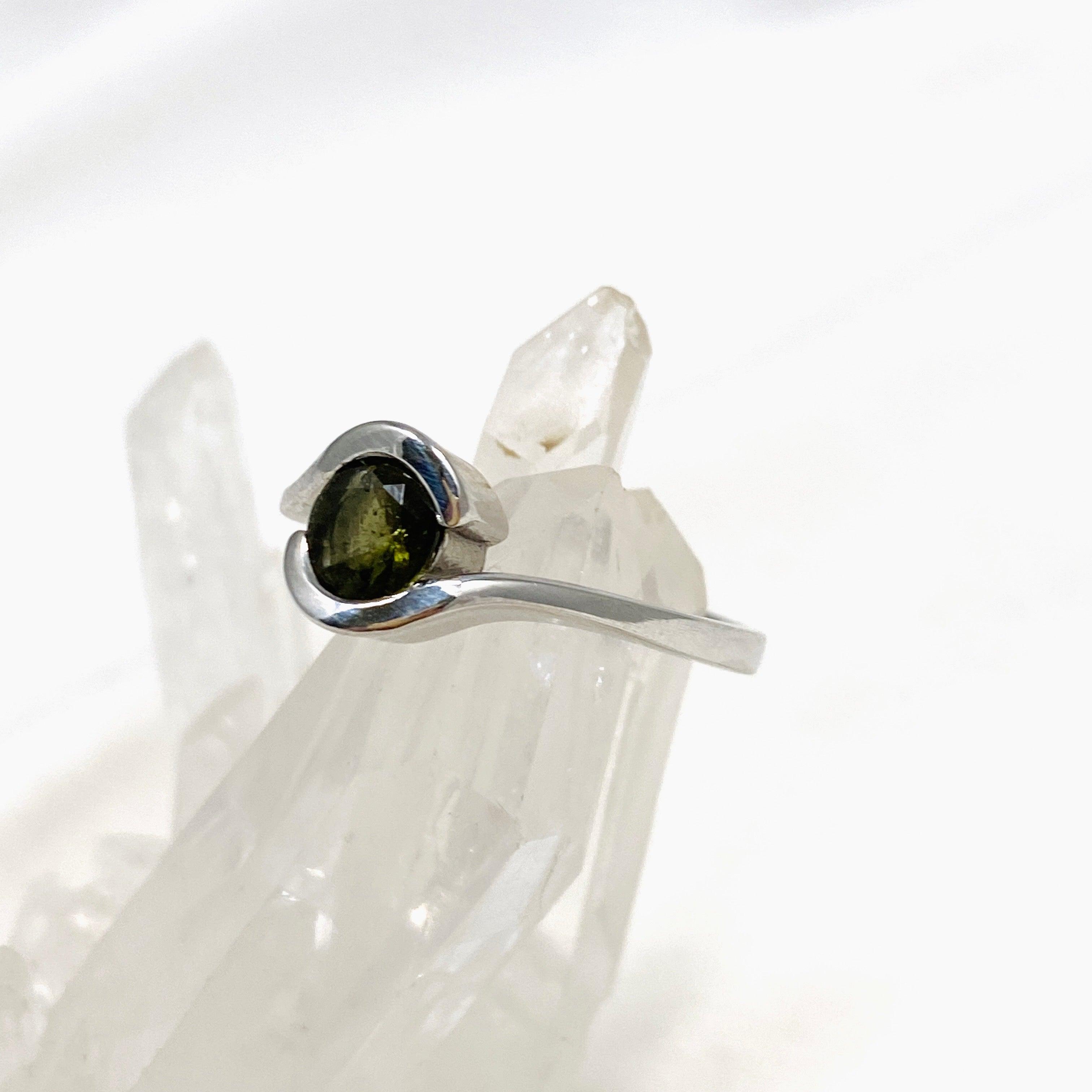 6mm Moldavite Gemstone Solitaire Ring in Sterling Silver - IVMR 03 | Elegant Bohemian Jewelry for Women, Perfect for Spiritual Healing & Special Occasions
