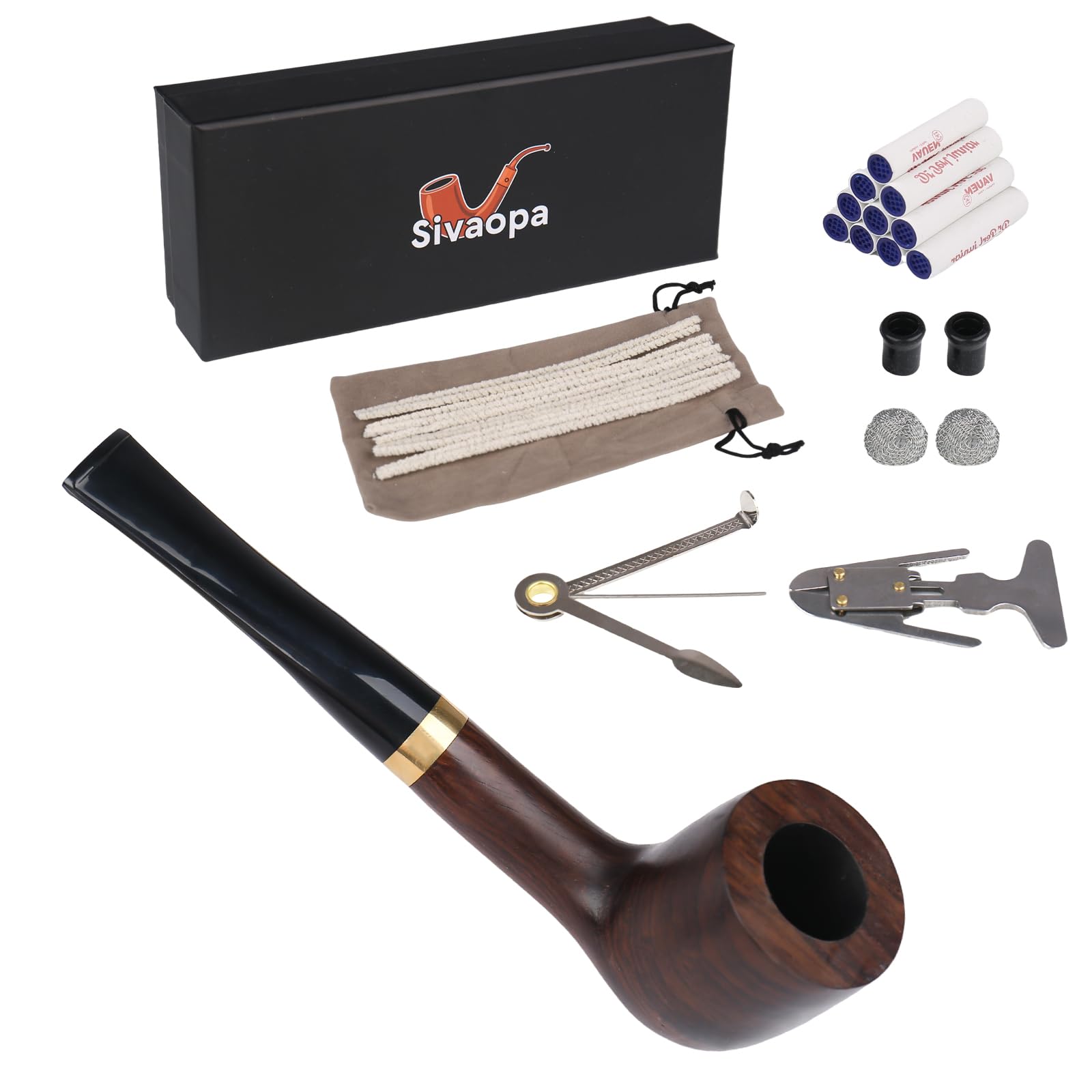 Handcrafted Ebony Straight Tobacco Pipe for Smoking - Premium Smoking Pipe Kit with Accessories for Beginners & Enthusiasts | Perfect for Relaxation, Gifts & Collectors
