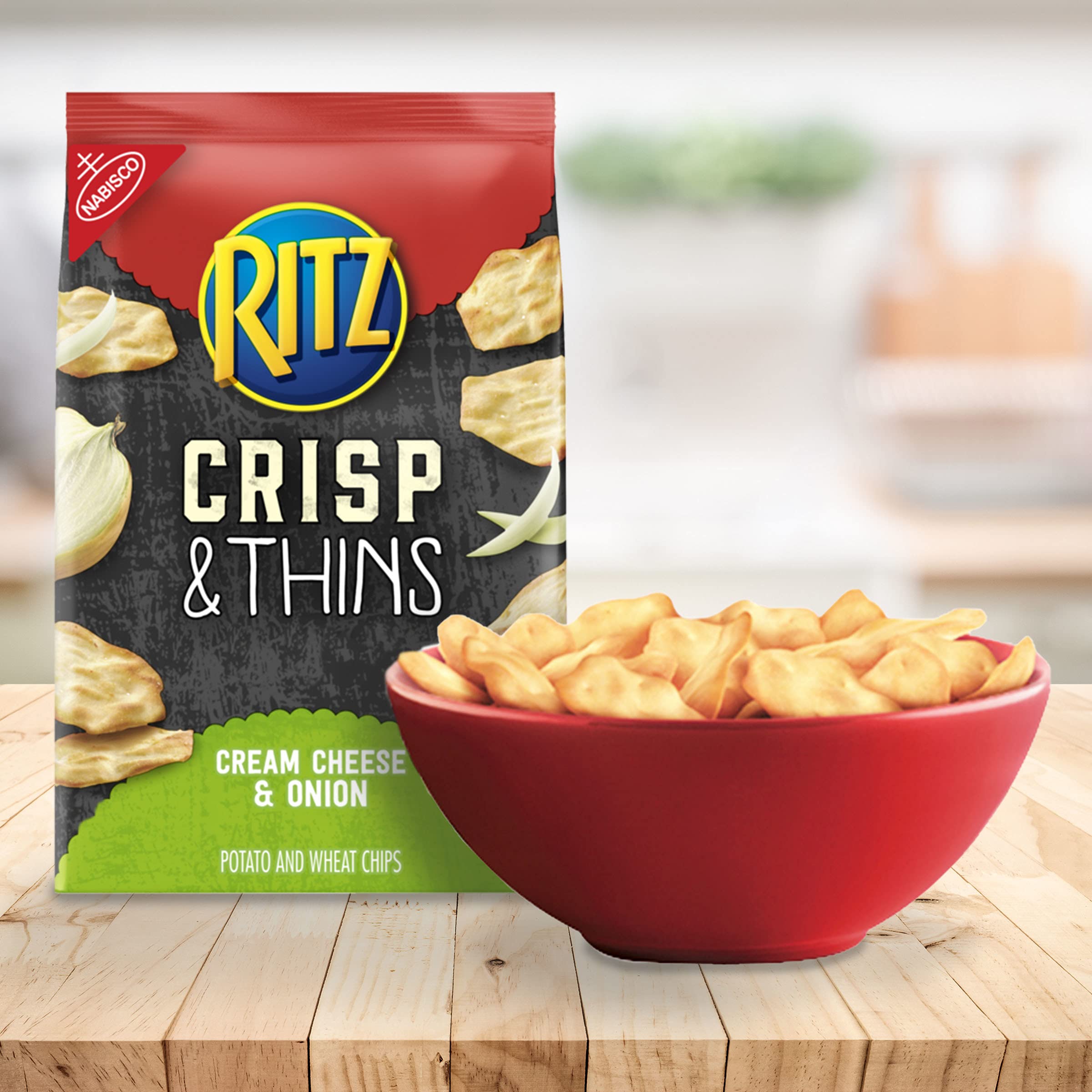 RITZ Crisp and Thins Cream Cheese & Onion Flavored Potato Chips - 7.1 oz Bag - Crunchy Party Snacks for Game Nights, Movie Time & Office Break