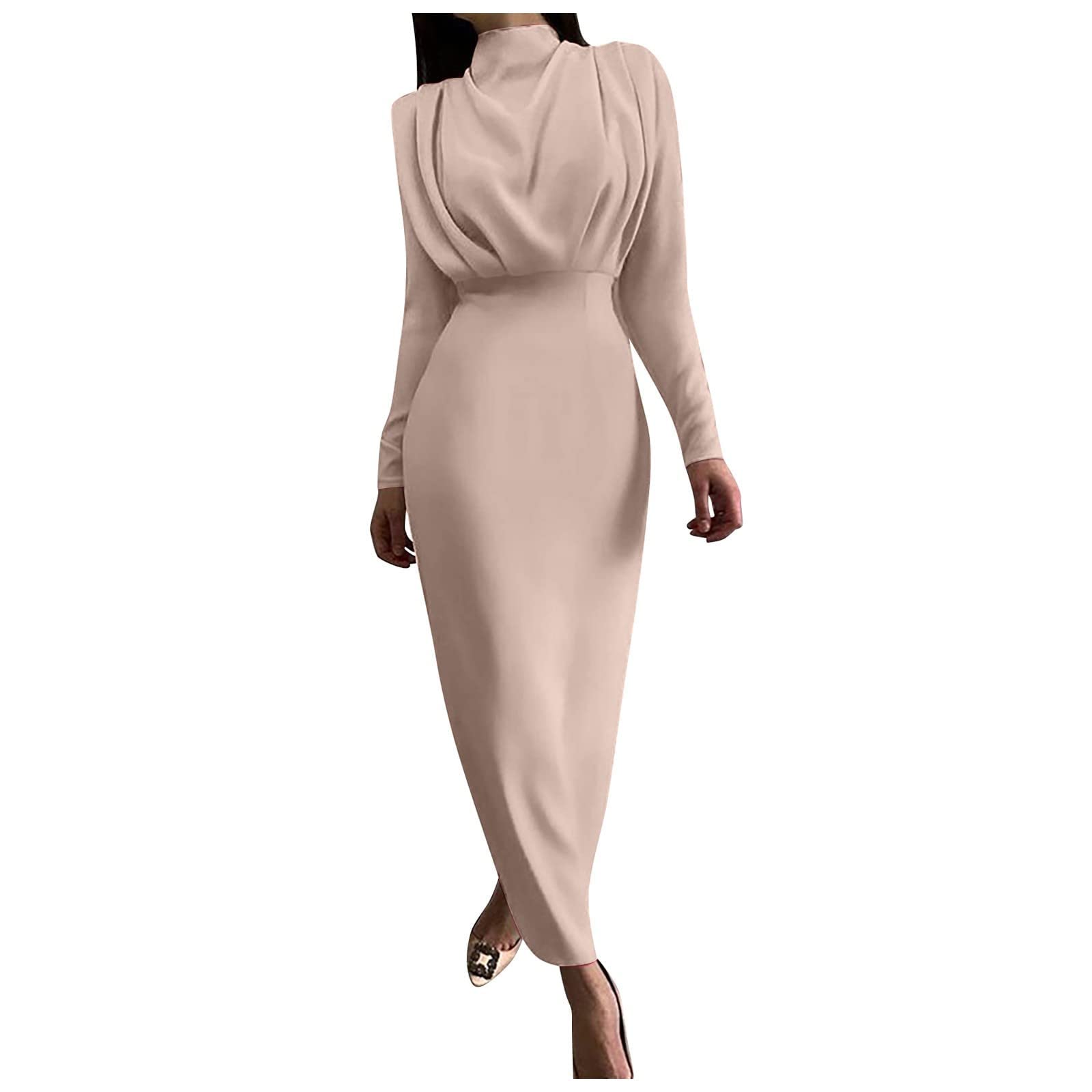 Elegant Turtleneck Formal Gowns for Women - Slim Long-Sleeved Business Dress Plus Size Midi Sheath Dress for Office, Parties & Special Occasions
