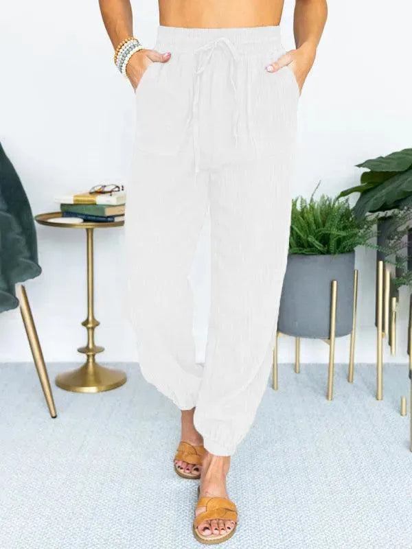 Comfortable Linen Drawstring Jogger Pants for Women - Casual Lounge Pants for Yoga, Travel & Home Wear