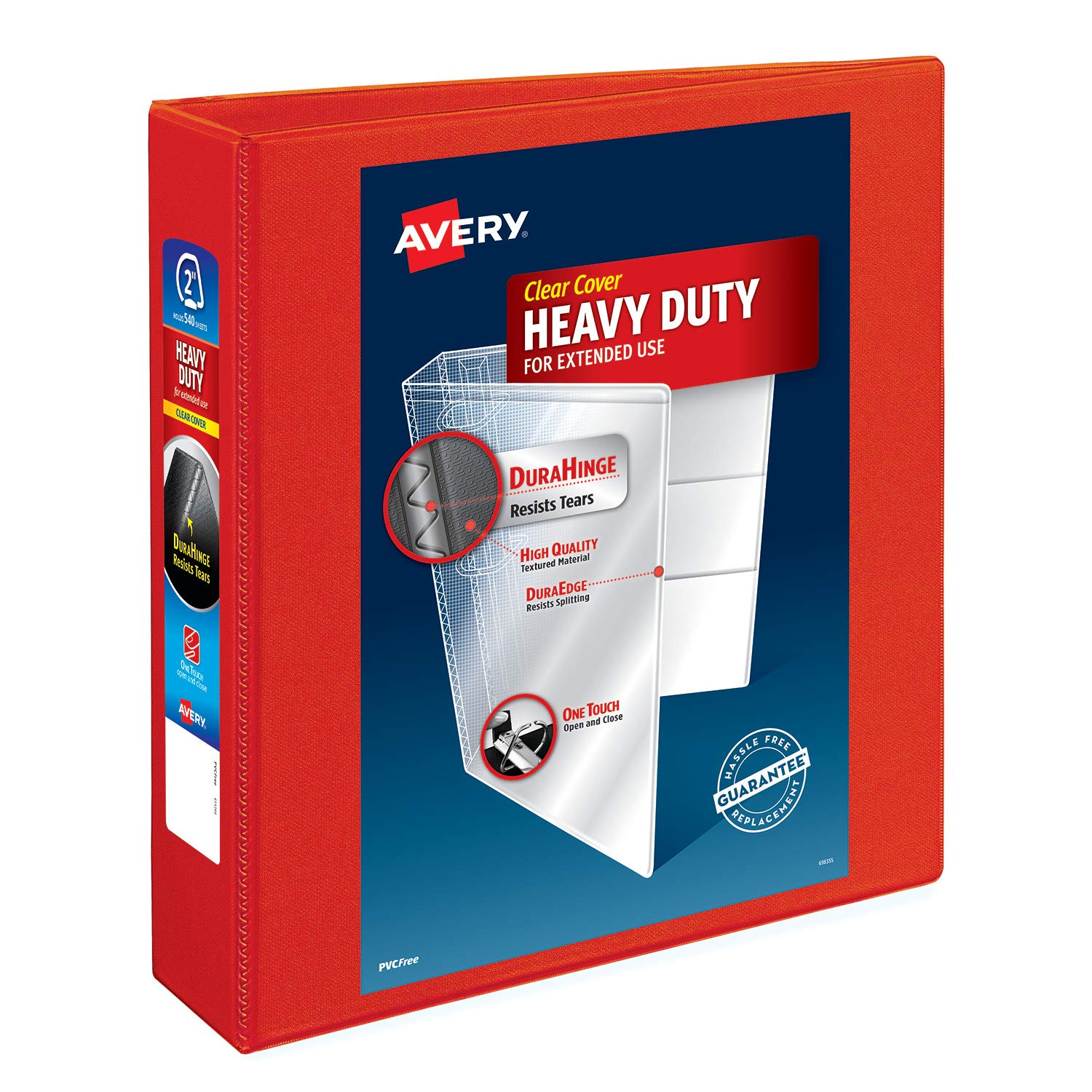 Avery Heavy Duty 3-Ring Binder with One Touch EZD Rings - 2 Inch, Holds 8.5 x 11 Inch Paper, Durable School & Office Supplies (Red) - Perfect for Organizing Documents, Reports, and Presentations
