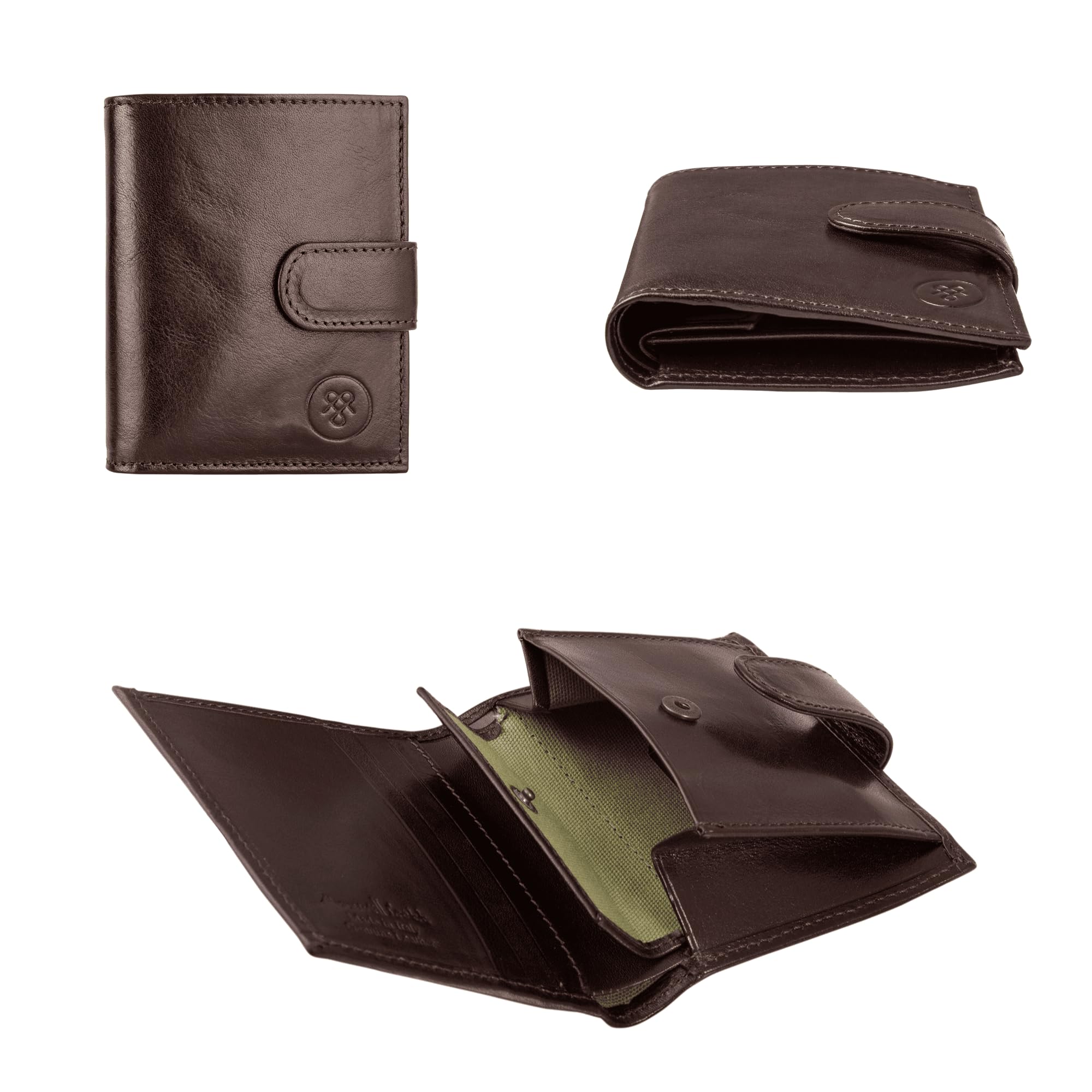 Maxwell Scott Personalized Men's Compact Luxury Leather Wallet with Button Fastener - The Pietre - Dark Brown RFID Blocking Slim Minimalist Wallet for Everyday Use & Travel