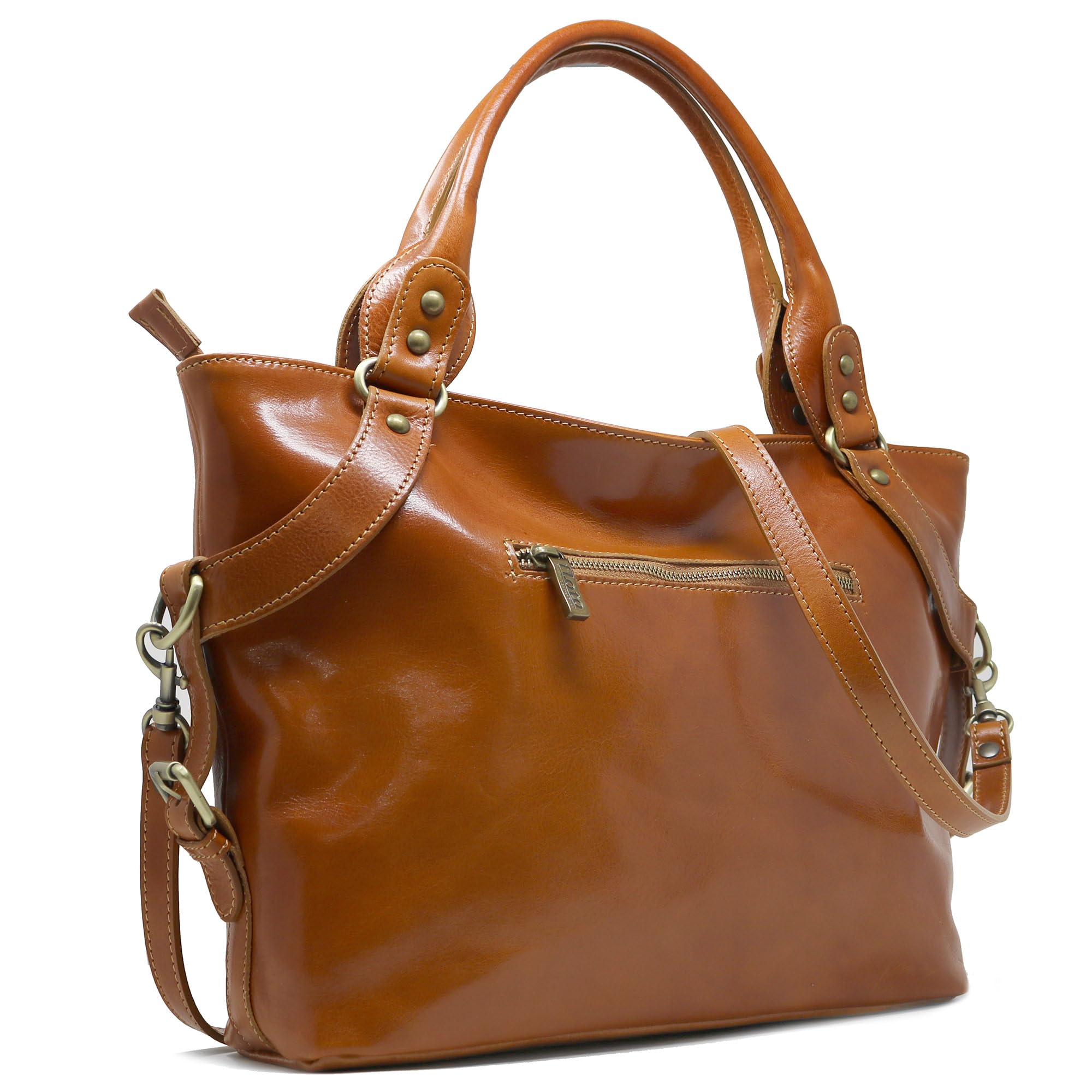 Floto Olive (Honey) Brown Taormina Italian Calfskin Leather Handbag & Shoulder Bag - Perfect for Work, Travel & Everyday Use