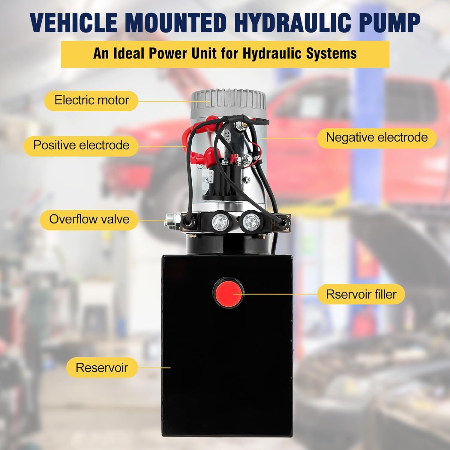 GARVEE 12V Double Acting Hydraulic Power Unit with 4 Quart Steel Tank - Heavy Duty Hydraulic Pump for Dump Trailers, Car Lifting Platforms, and Industrial Equipment