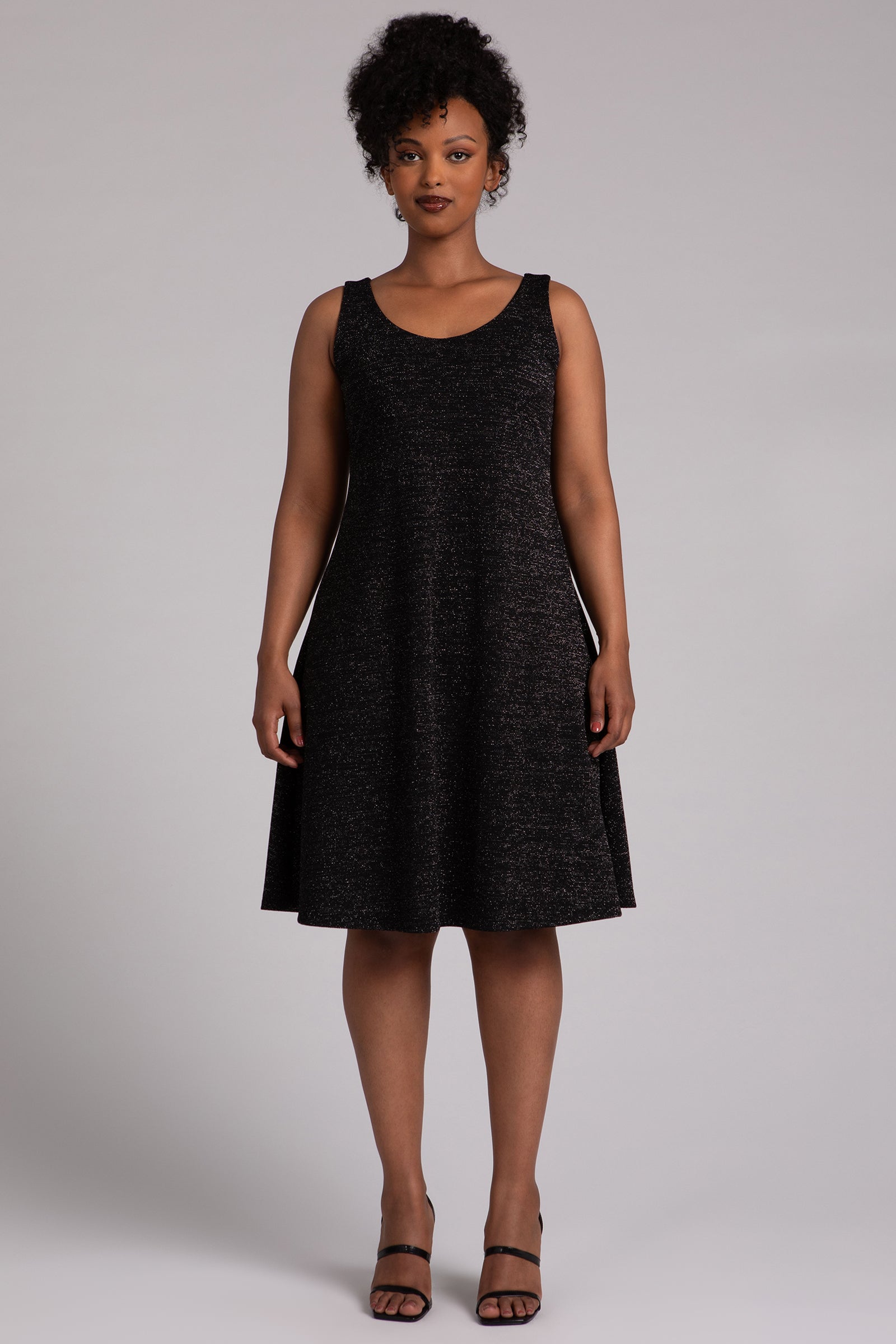 Metallic Pique Nu Tank Dress Short Sleeve - Women's Fashion Black Slim Fit Mini Dress for Party, Night Out, and Summer Vacation