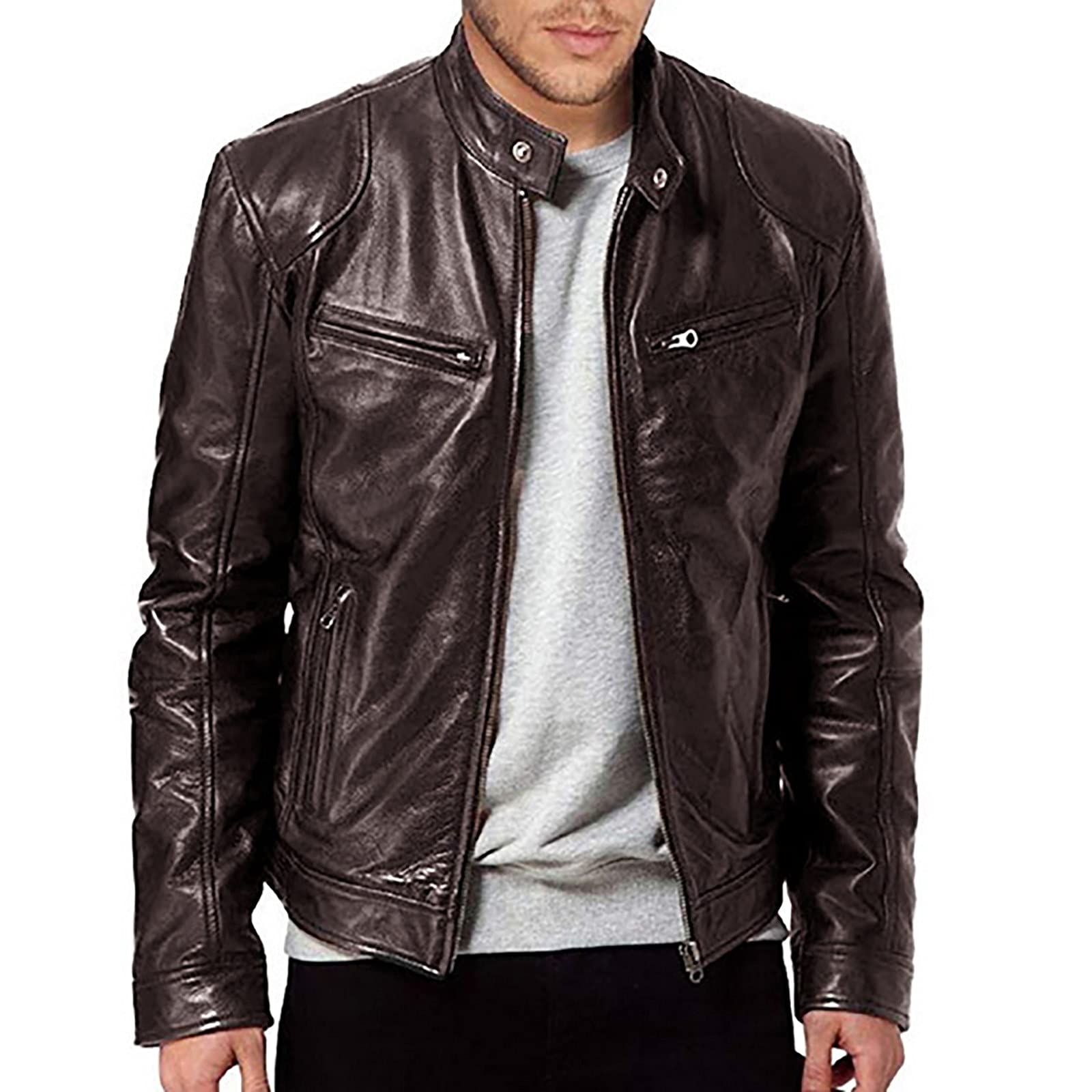 Men's Faux Leather Motorcycle Jacket - Winter Windproof Biker Coat with Zipper Closure, Long Sleeve Riding Jacket for Motorcycle Enthusiasts - Perfect for Cold Weather Riding, Outdoor Adventures & Street Fashion