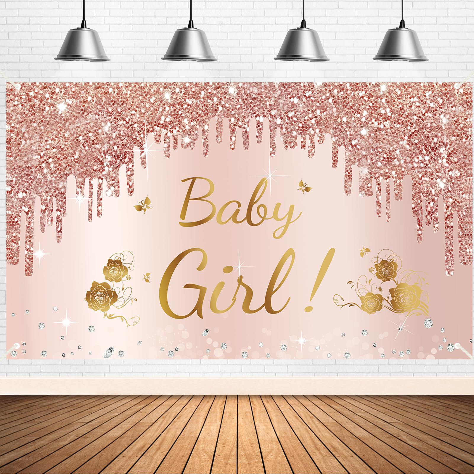Pink Rose Gold Baby Girl Shower Decorations Set - Floral Banner, Backdrop & Photo Booth Props for Baby Shower Party, Newborn Celebration & Gender Reveal Events