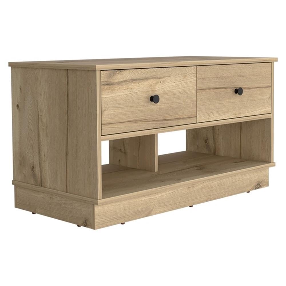 TUHOME Hamilton Storage Bench - Engineered Wood Entryway Bench with Seat, Beige - Perfect for Hallway, Living Room & Bedroom Organization