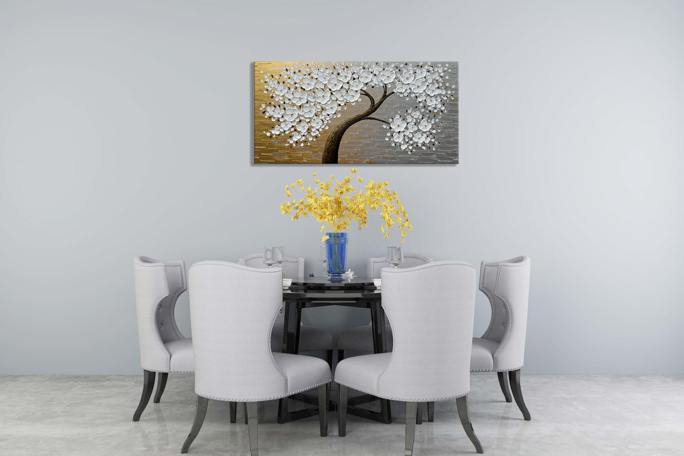 Alenoss Hand Painted 3D Floral Oil Paintings on Canvas - 48x24 Inches Abstract Modern Wall Art - Contemporary Canvas Artwork for Living Room, Bedroom & Office Decor - Ready to Hang