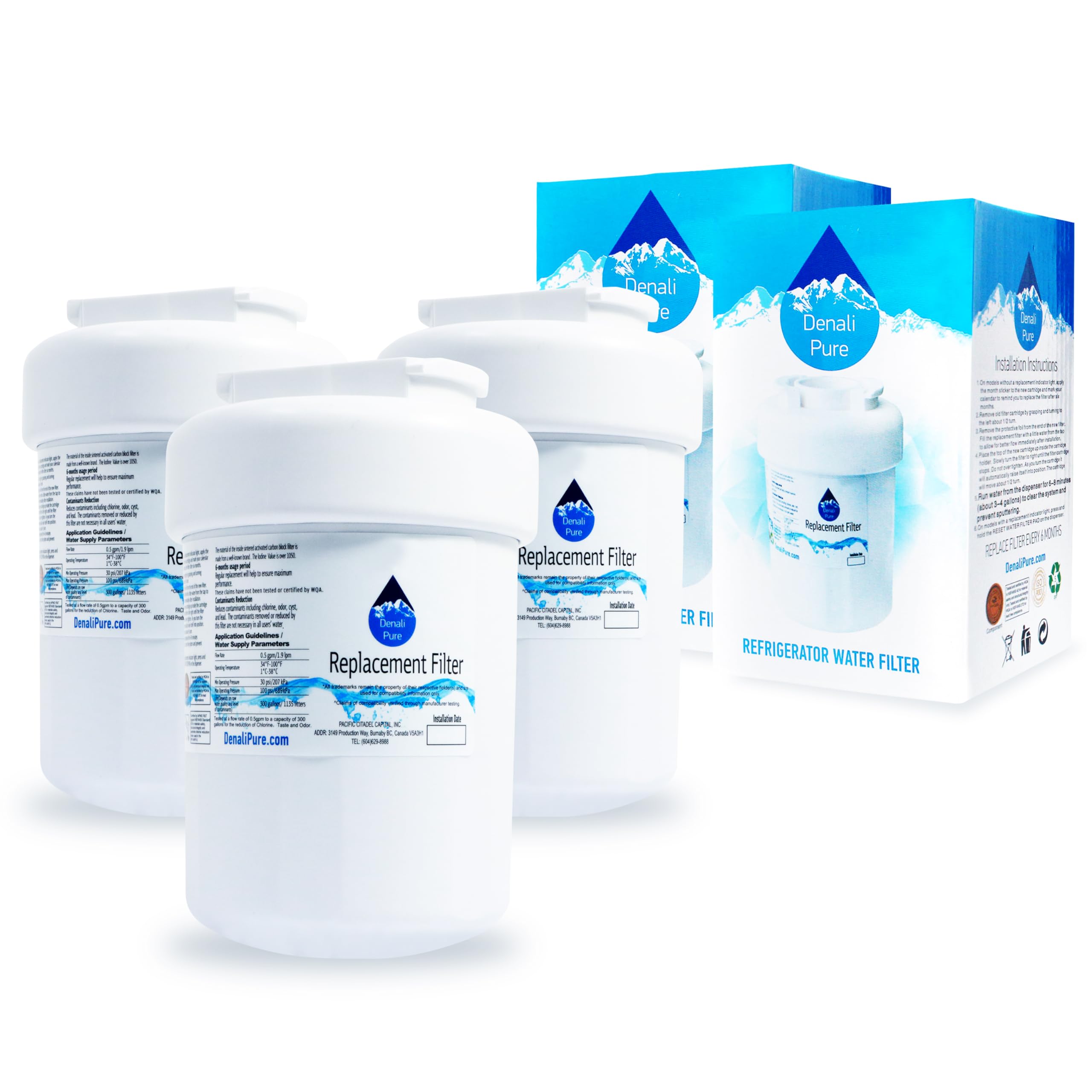 3-Pack GE PSH23SGPABS Refrigerator Water Filter Replacement - Compatible with GE MWF & MWFP Fridge Filters | Clean Drinking Water for Home & Office Use
