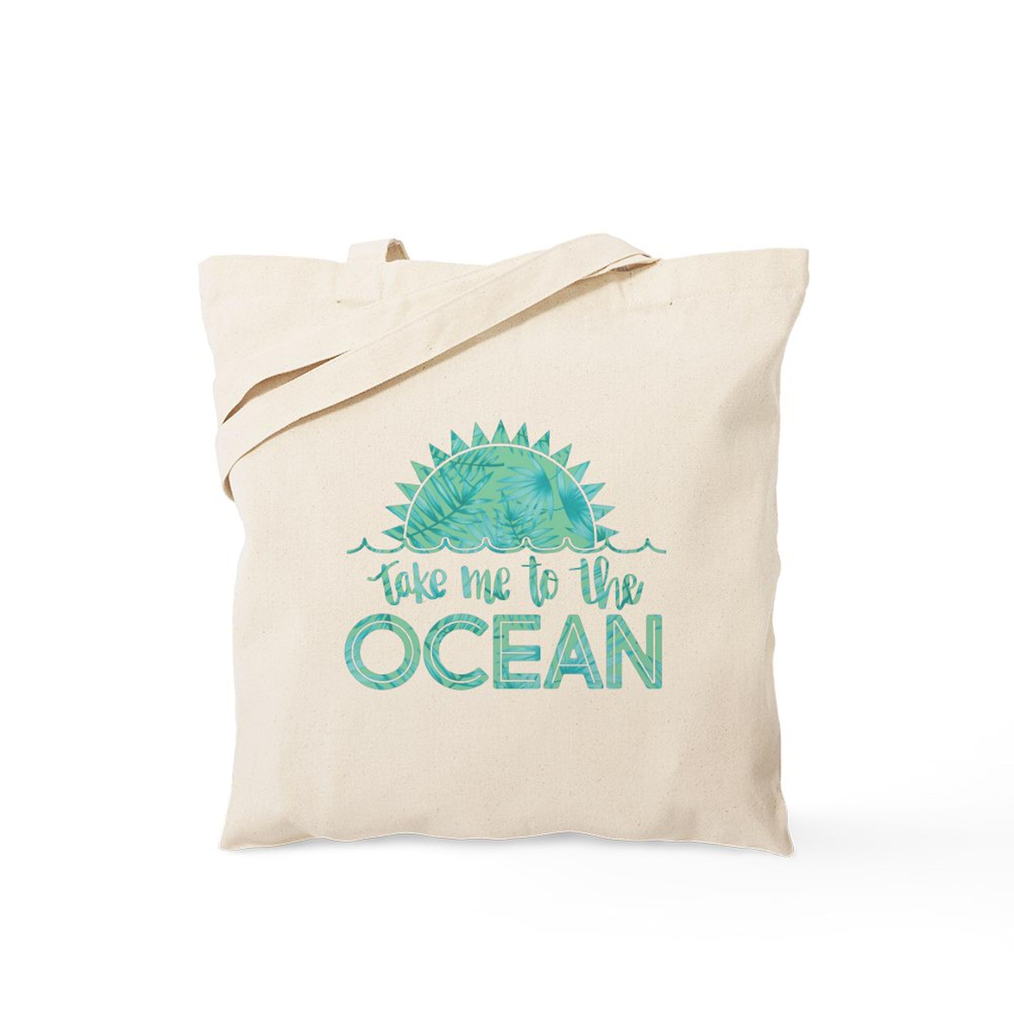 Take Me To The Ocean Print Tote Bag - Natural Canvas Reusable Shopping Bag for Beach, Grocery & Everyday Use | Eco-Friendly Cotton Tote