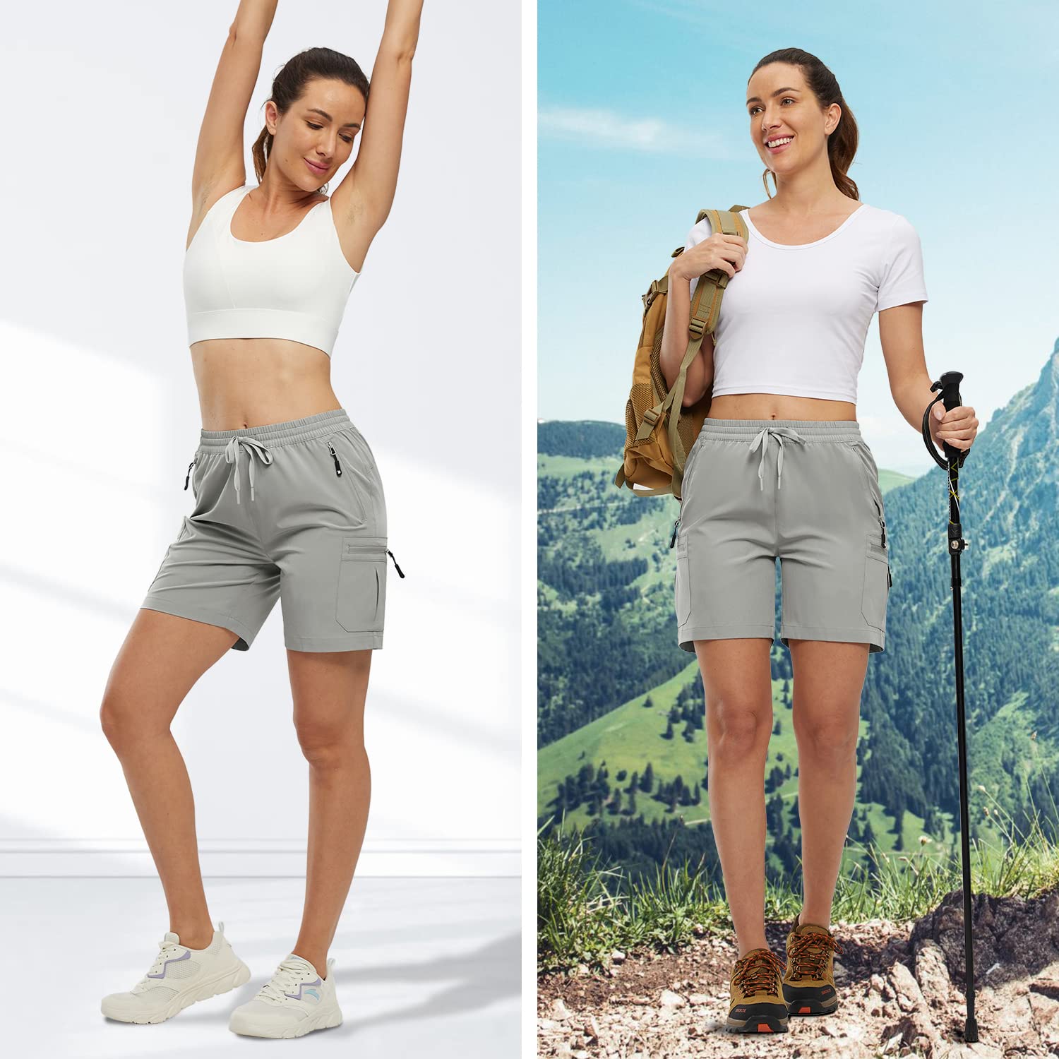 Gopune Women's Running Shorts with Zipper Pockets - Quick Dry Athletic Gym Workout Shorts for Yoga, Jogging & Training - High Waist Breathable Comfort