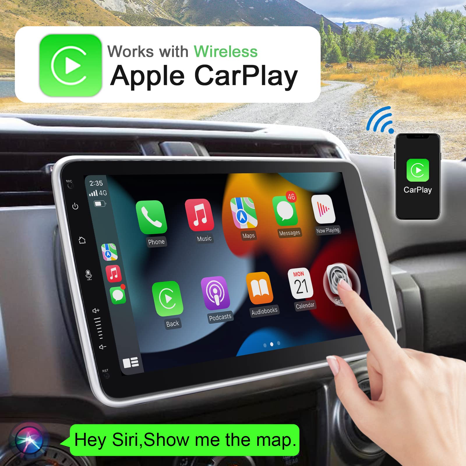 10 Inch Single Din Android Car Stereo with Wireless CarPlay & Android Auto - 8-Core 2GB RAM 32GB ROM, Bluetooth, AM/FM, GPS, WiFi, Backup Camera - Perfect for Upgrading Your Car's Entertainment System & Navigation