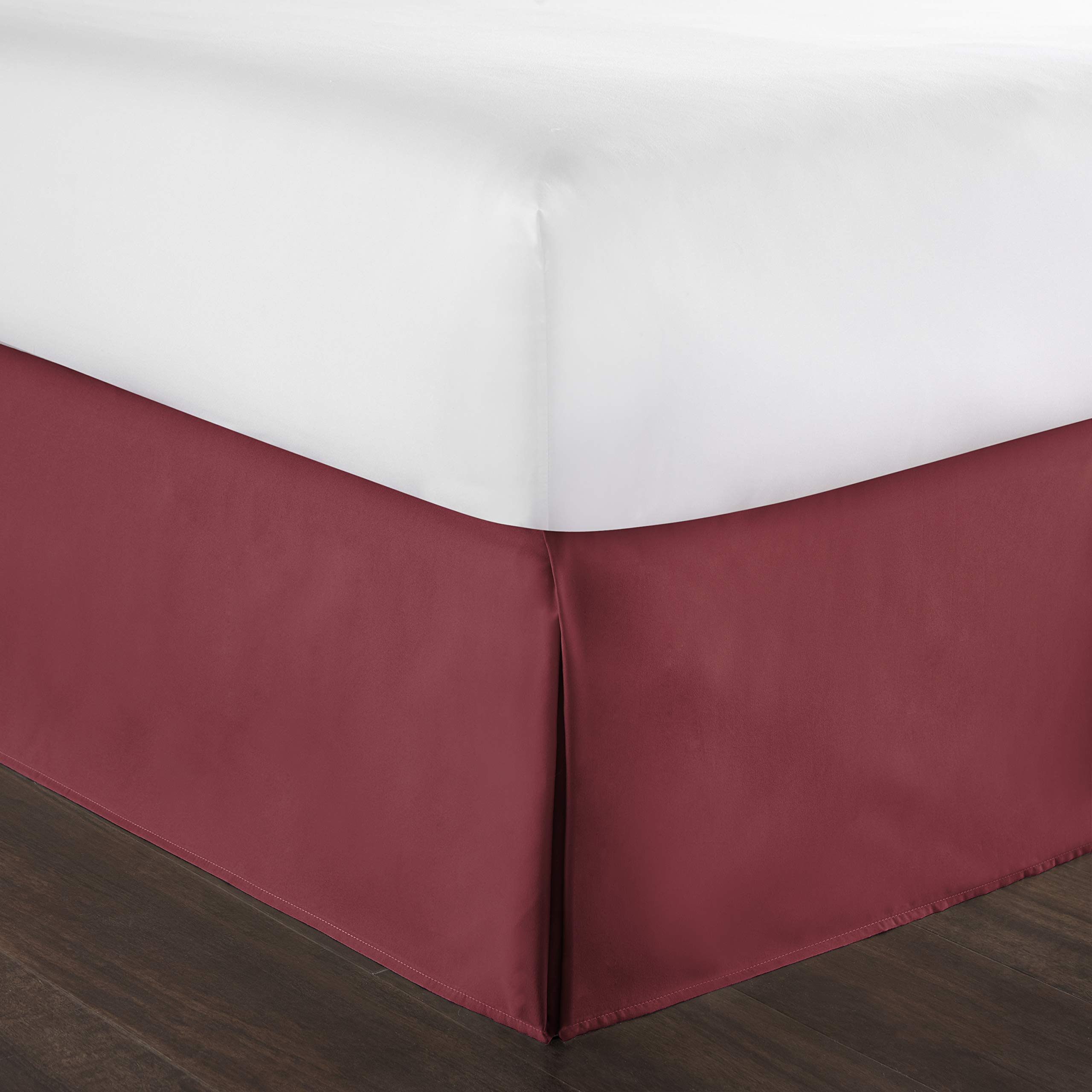 800 Thread Count 100% Pure Cotton Luxury Box Pleated Bed Skirt - Queen XL Size, 24 Inch Drop, Burgundy - Perfect for Master Bedrooms & Guest Rooms