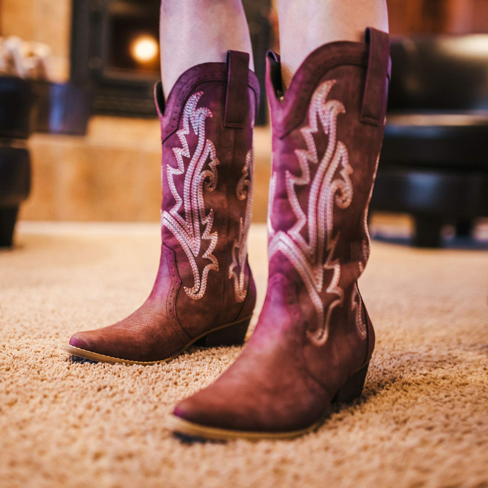 HISEA Women's Western Cowboy Boots - Pointed Toe Cowgirl Fashion Boots for Country Dancing, Rodeo & Casual Wear