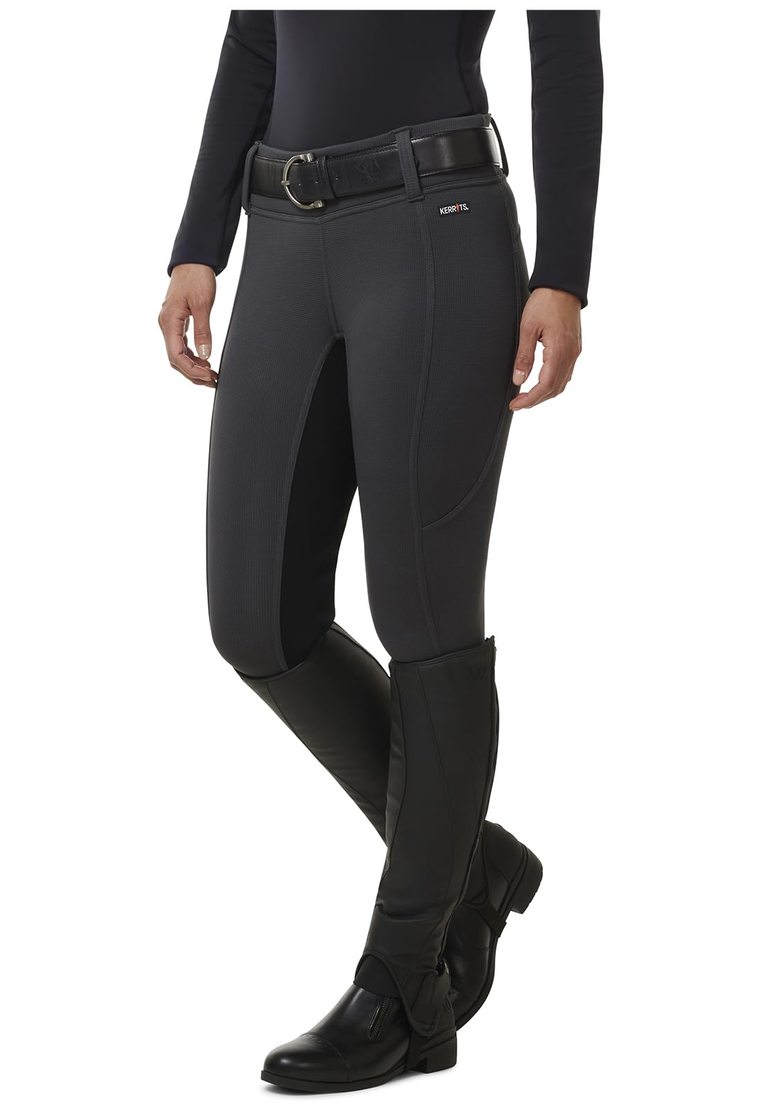 Kerrits Women's Sit Tight Wind Pro Full Seat Winter Horse Riding Tights - Warm Polartec Equestrian Breeches with Phone Pocket for Cold Weather Riding & Training