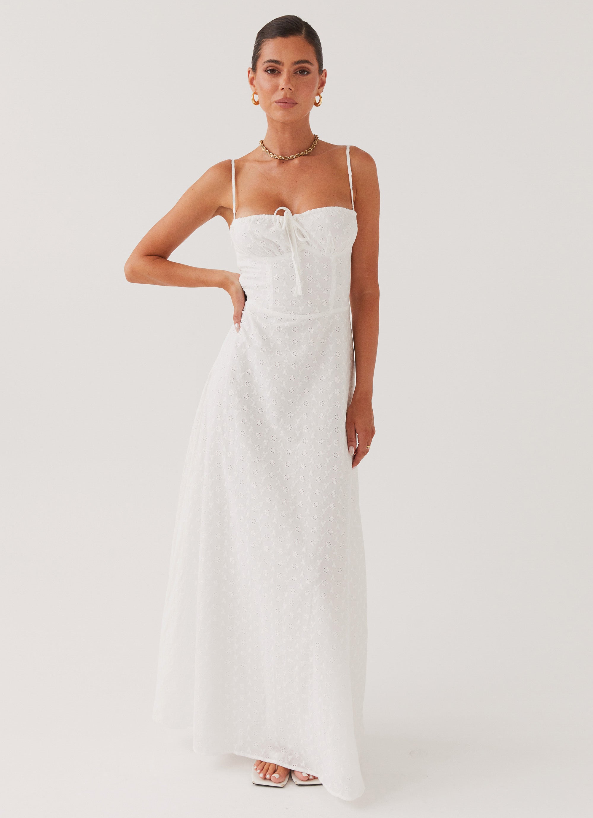 Elsie Broderie Maxi Dress for Women - Floral Embroidery White Summer Dress - Perfect for Beach, Wedding & Vacation Outfits