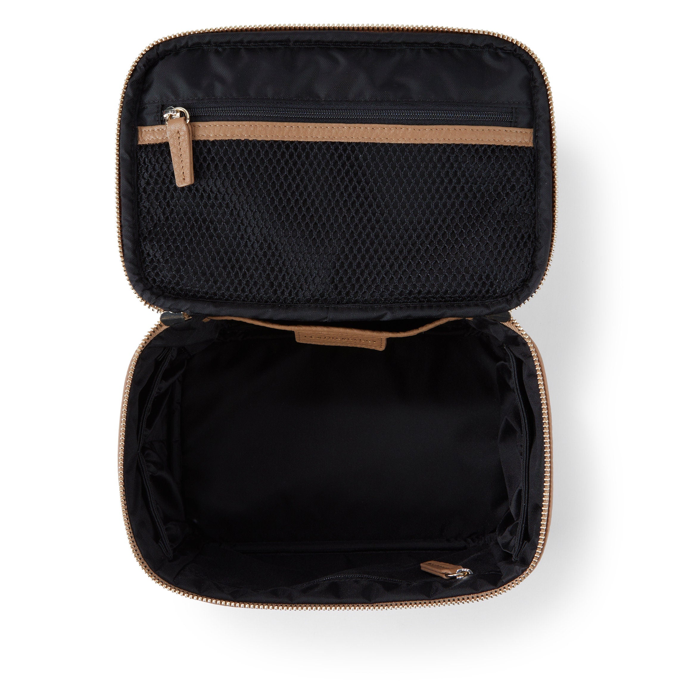 Professional Medium Train Case Makeup Organizer - Portable Cosmetic Storage Box for Travel & Salon Use | Durable Camel Color Design