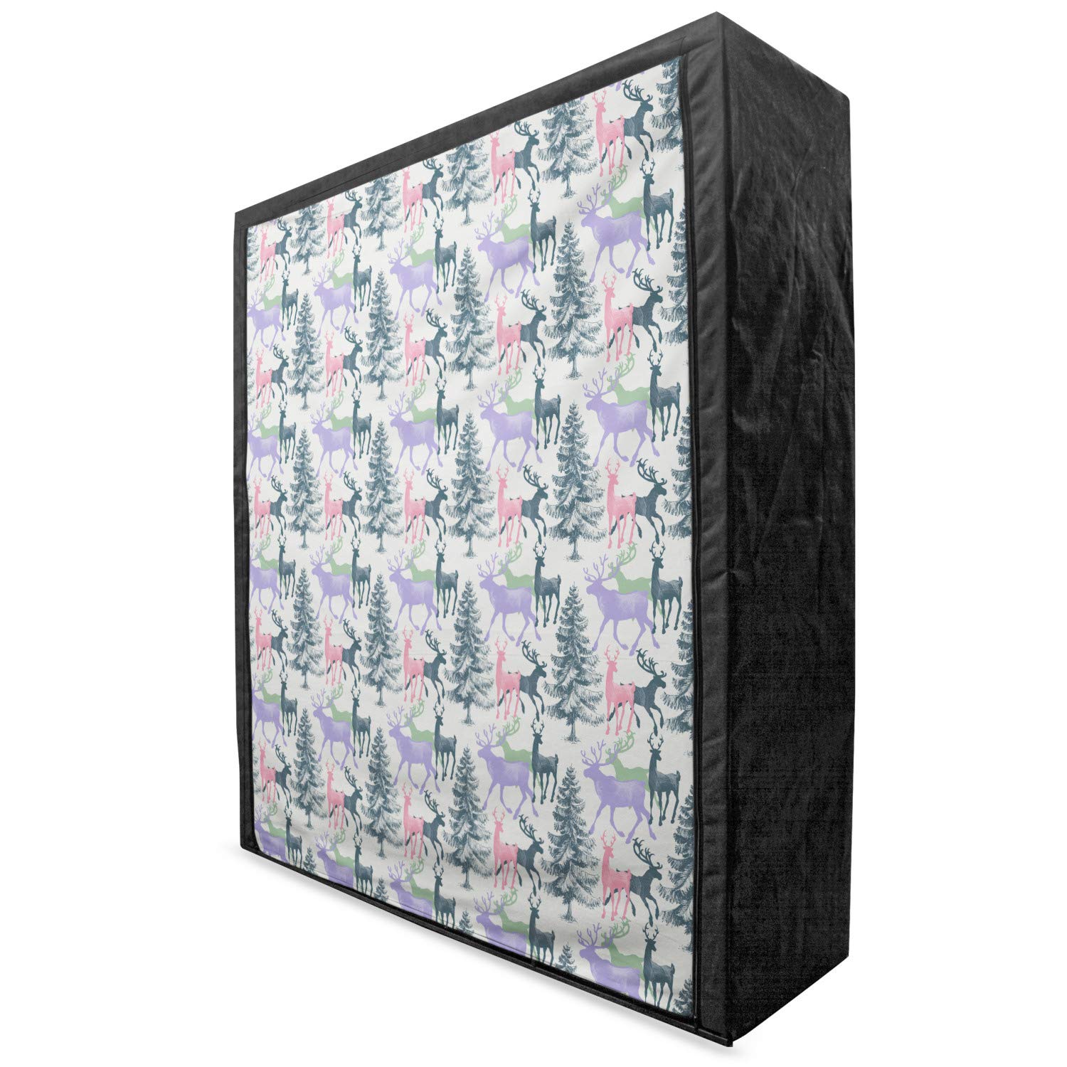 Ambesonne Deer Portable Fabric Wardrobe - Christmas Themed Pine Trees with Animals Illustration - 59