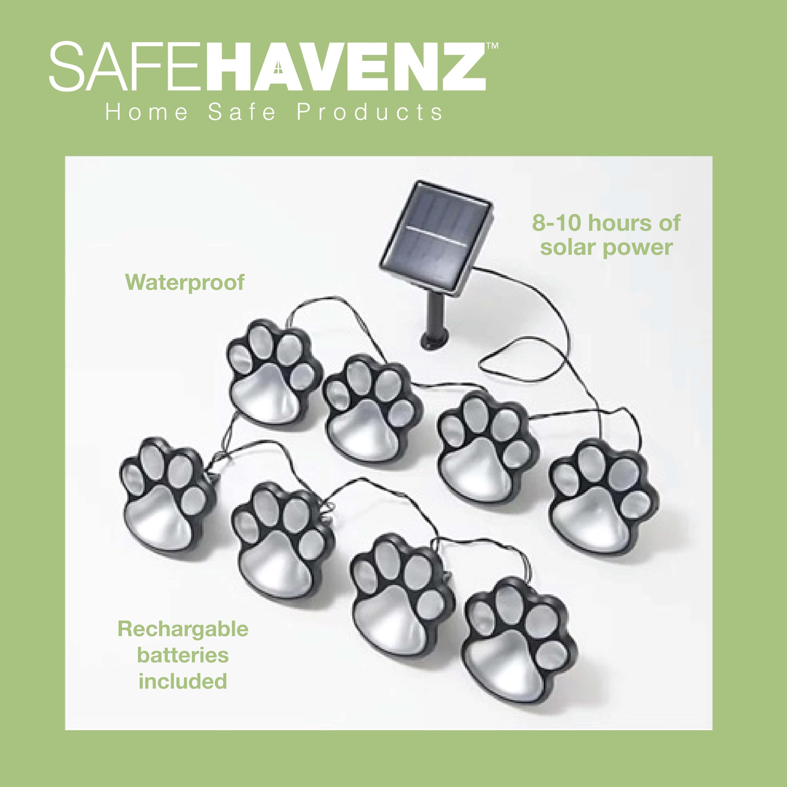 Solar Powered LED Paw Print Lights - Waterproof Outdoor Garden Lights for Dog Memorial, Pathway & Yard Decor - 8ft String with 8 Blue Lights (Perfect for Patio, Walkway & Pet Tribute Displays)