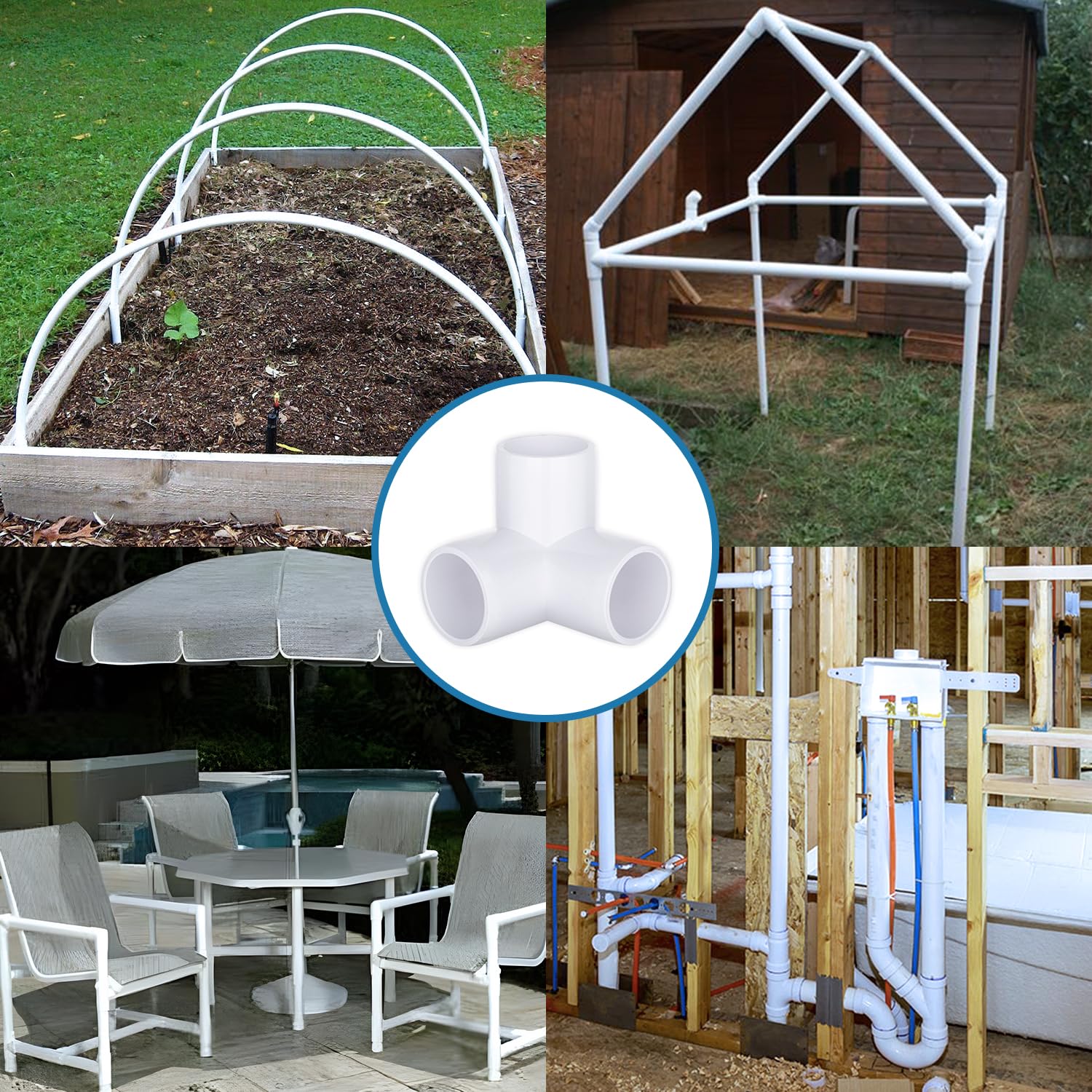 3/4 Inch 3-Way PVC Pipe Fittings - White PVC 3-Way Connectors (12 Pack) - Furniture Grade for DIY Projects, Home Improvement & Plumbing Applications