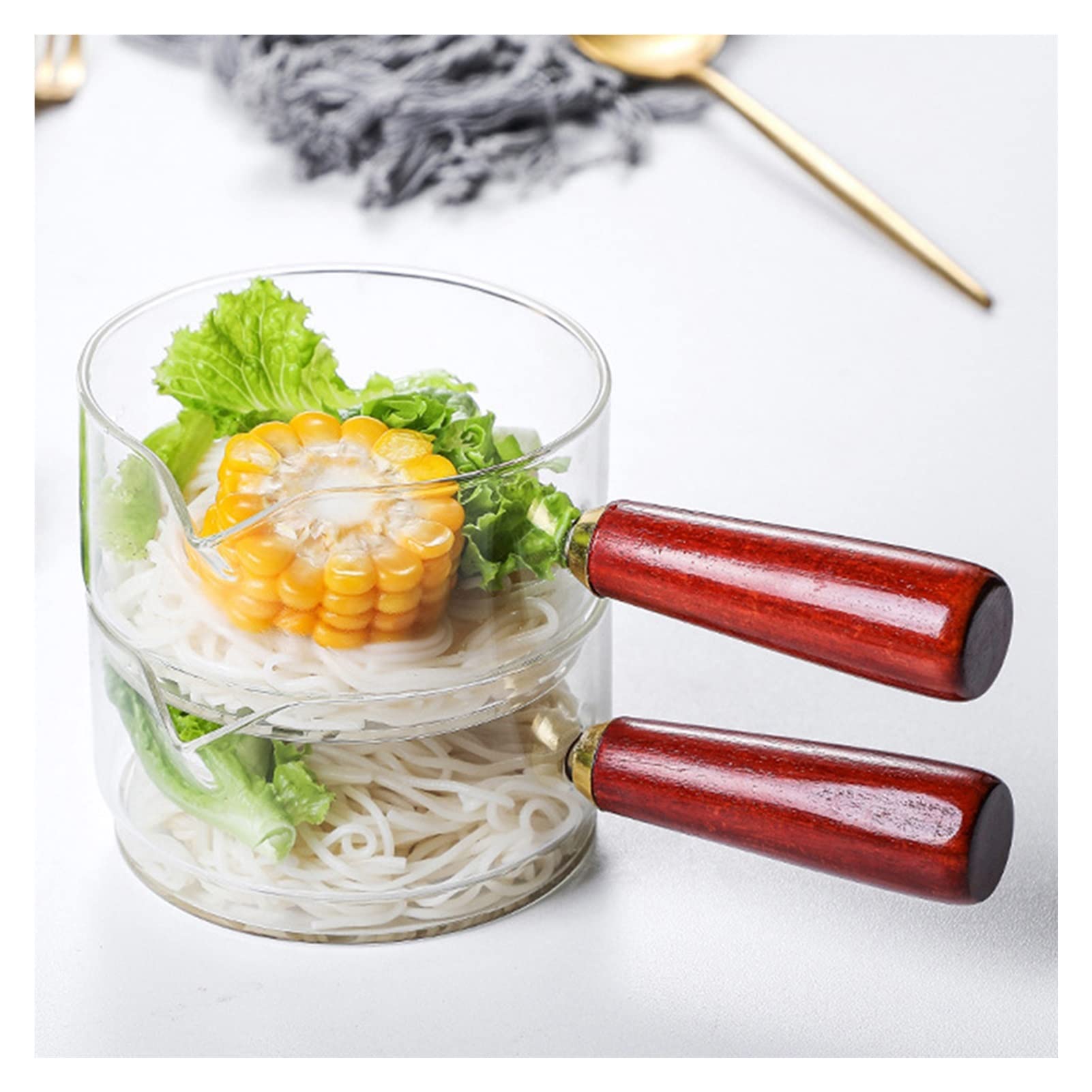 Borosilicate Glass Milk Pot with Wooden Handle - Stovetop Safe Transparent Cookware for Hot Milk, Noodles, Fruit Salad - 15x11x6.5cm Clear Kitchen Pot for Coffee, Tea, Soup & Meal Prep