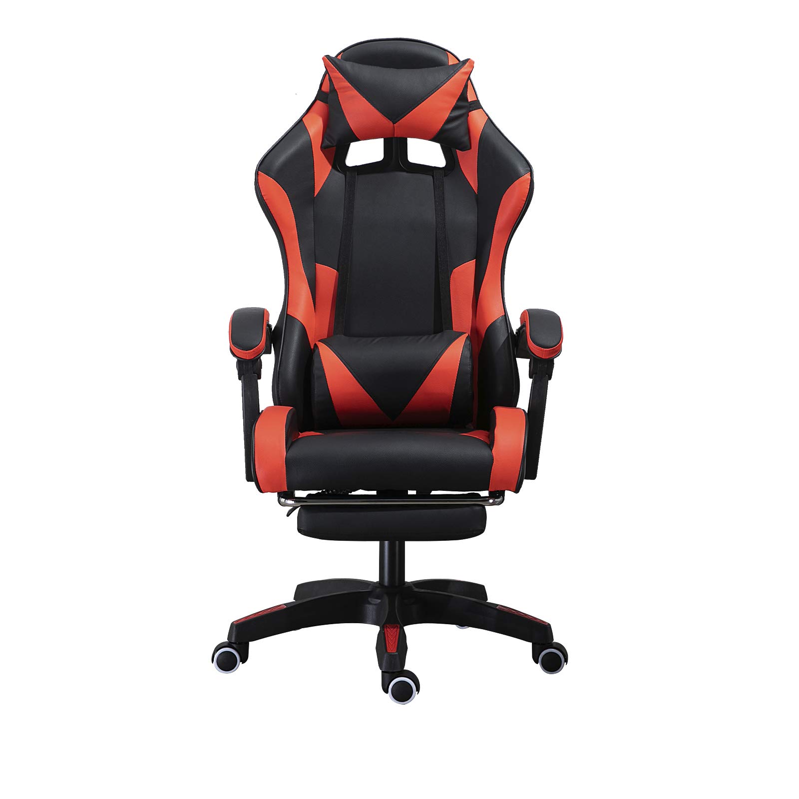 Ergonomic PU Gaming Chair with Footrest - Racing Style Adjustable Swivel Computer Chair with Lumbar Support for Office & Gaming - Perfect for Esports, Home Office & Streaming (Red)