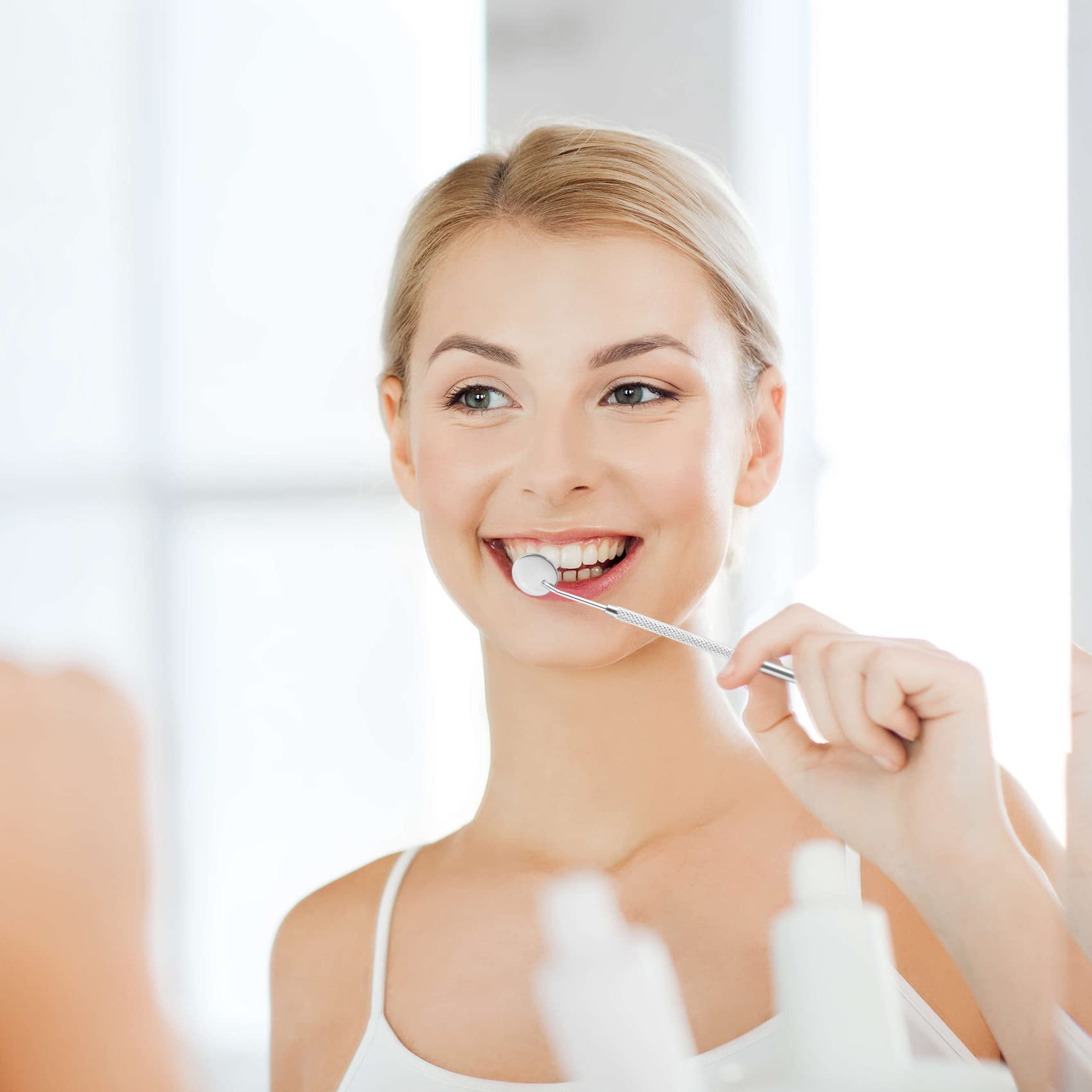 **Annhua Stainless Steel Anti-Fog Dental Inspection Mirror - Curved Oral Care Tool for Dentists & Hygienists, Perfect for Dental Exams, Makeup & Travel**